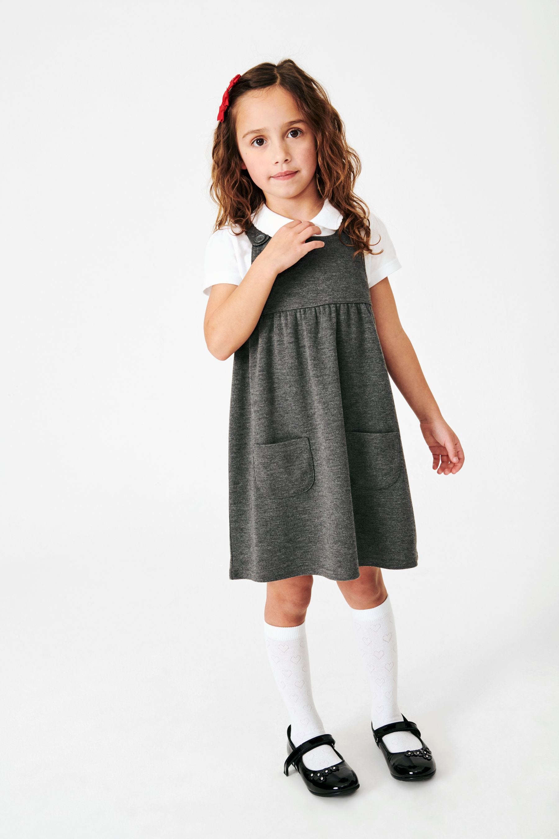 Grey Jersey Stretch Pinafore School Dress (3-14yrs)