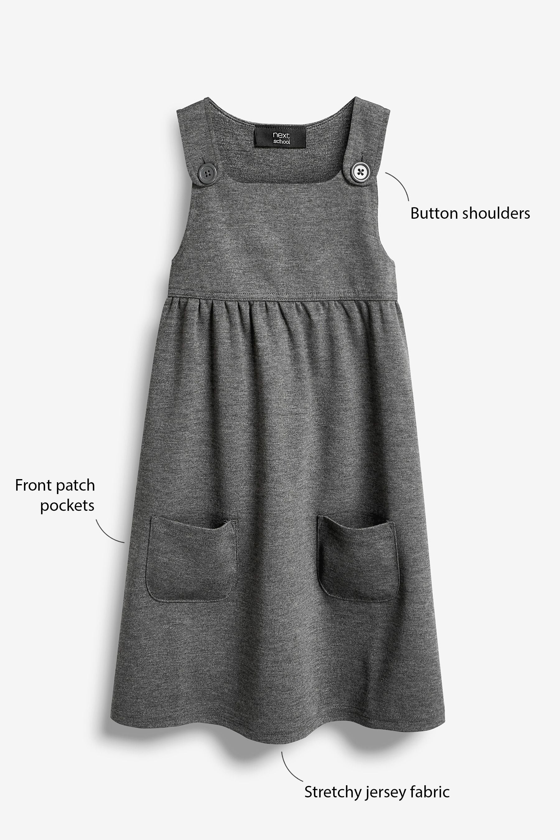 Grey Jersey Stretch Pinafore School Dress (3-14yrs)