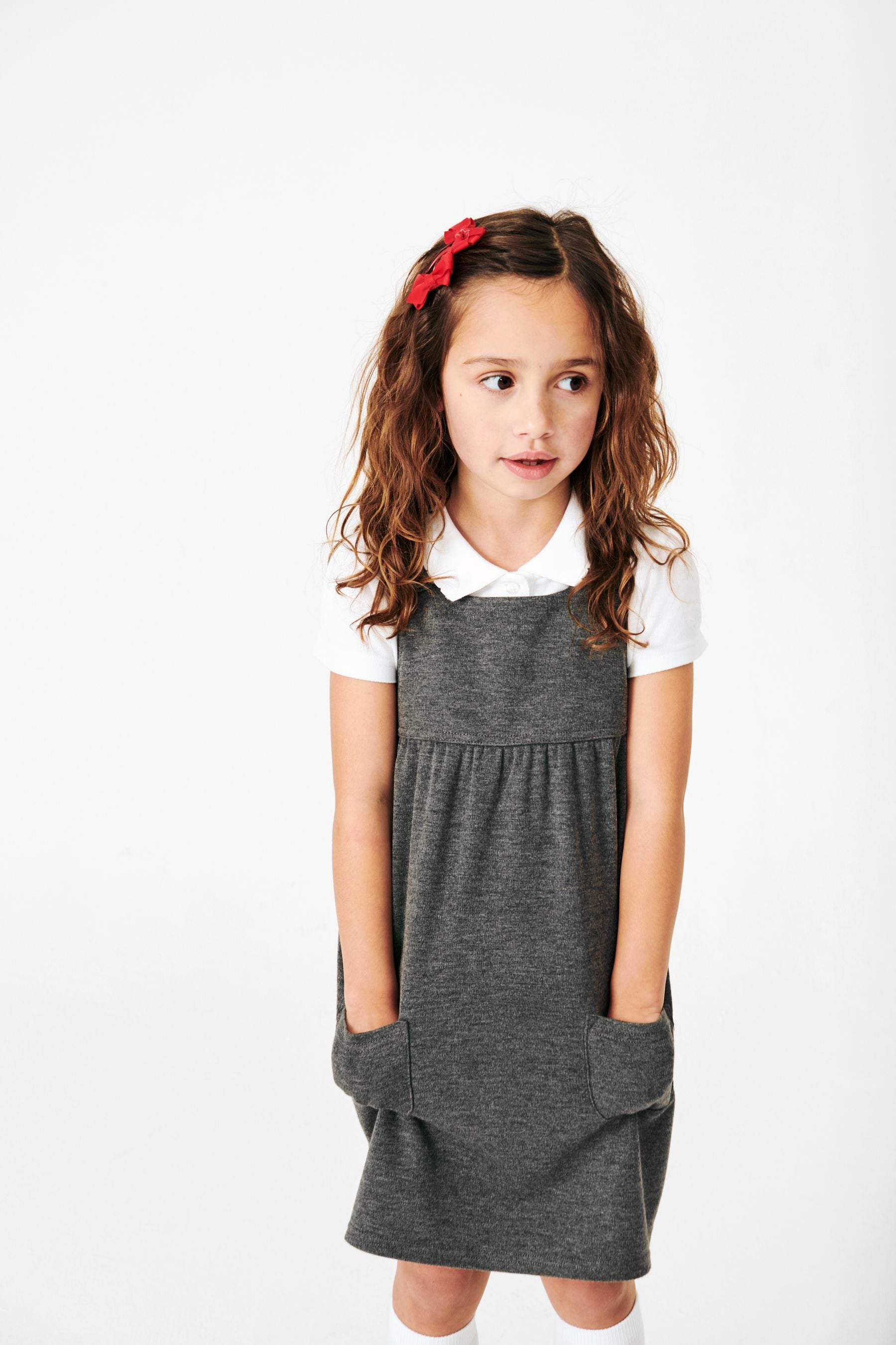 Grey Jersey Stretch Pinafore School Dress (3-14yrs)