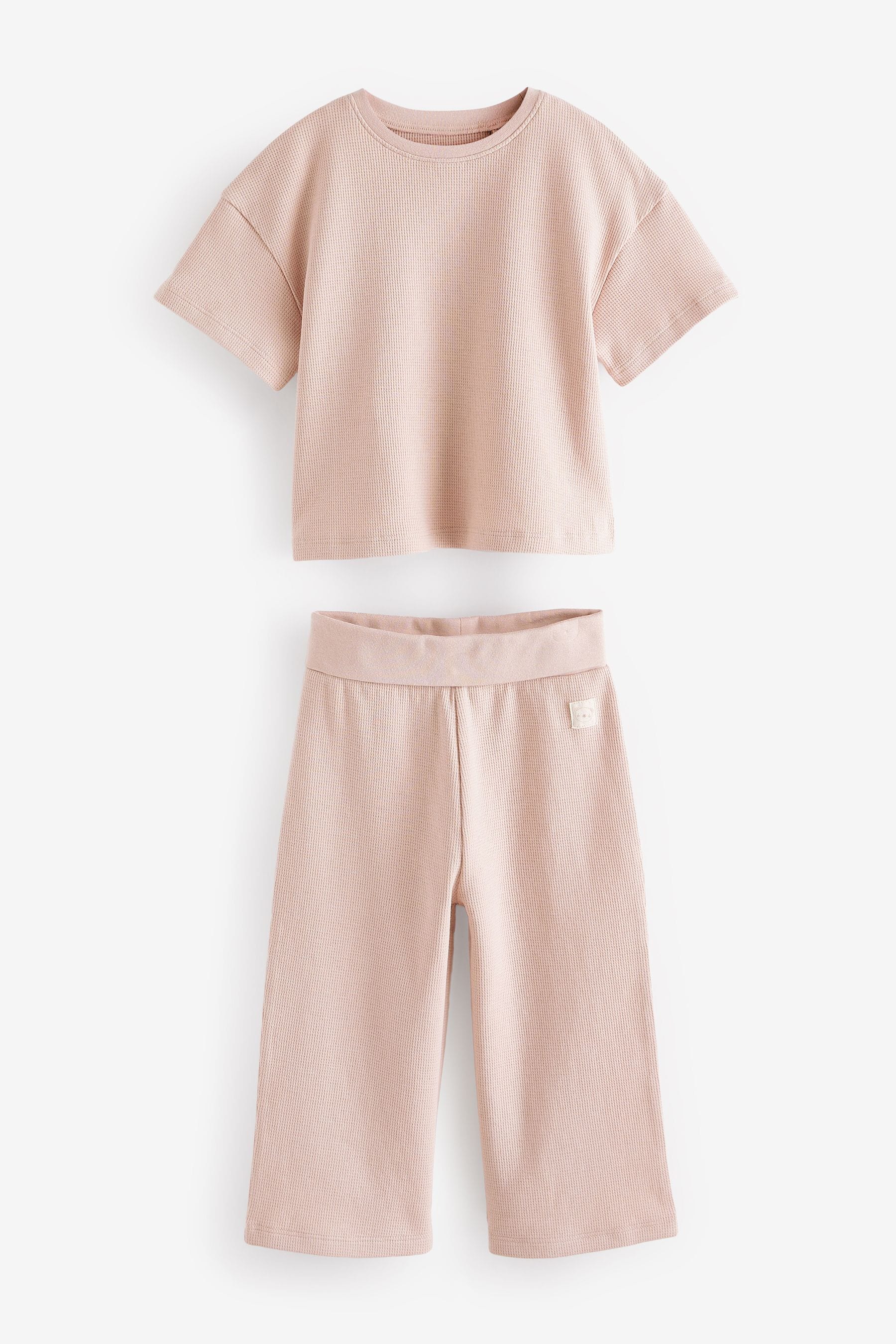 Pink Short Sleeve T-Shirt and Wide Leg Trousers Set (3mths-7yrs)