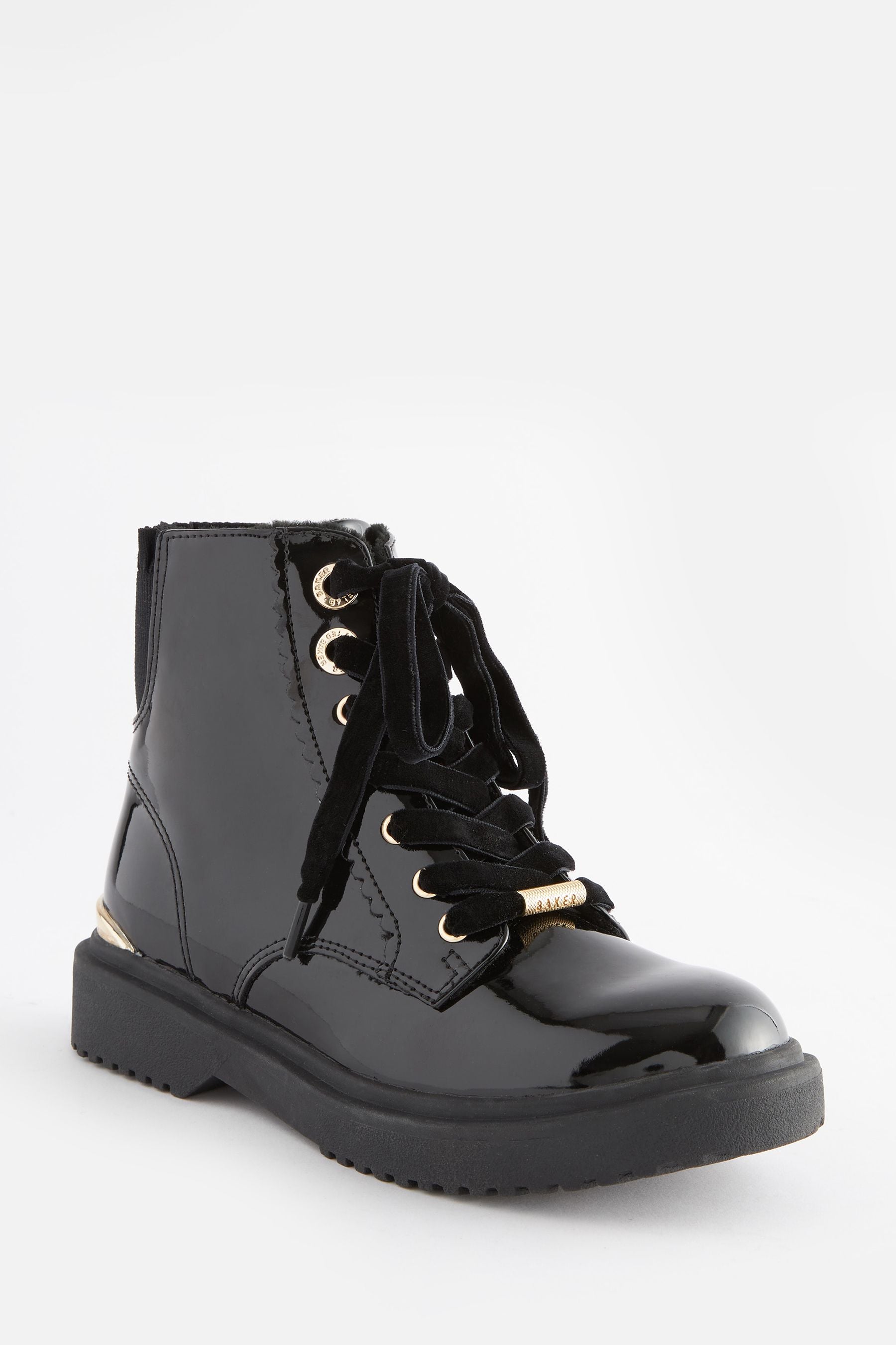 Baker by Ted Baker Girls Black Patent Lace Up Boots