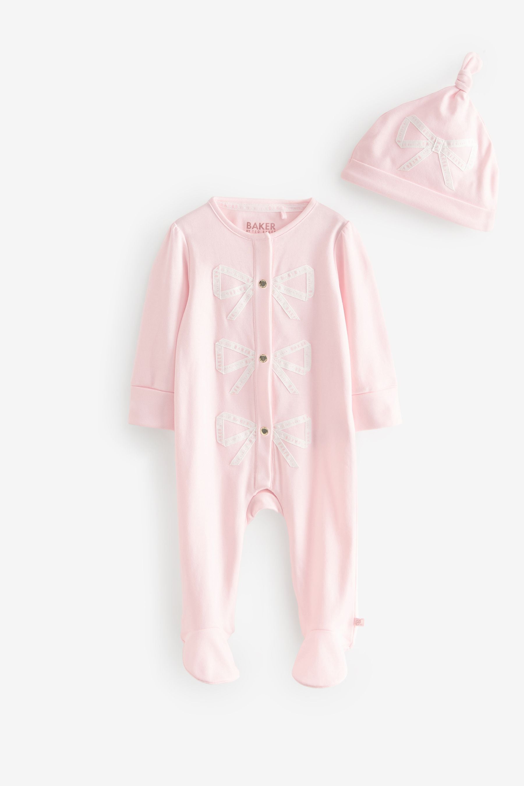 Pink Baker by Ted Baker Bow Sleepsuit And Hat Set