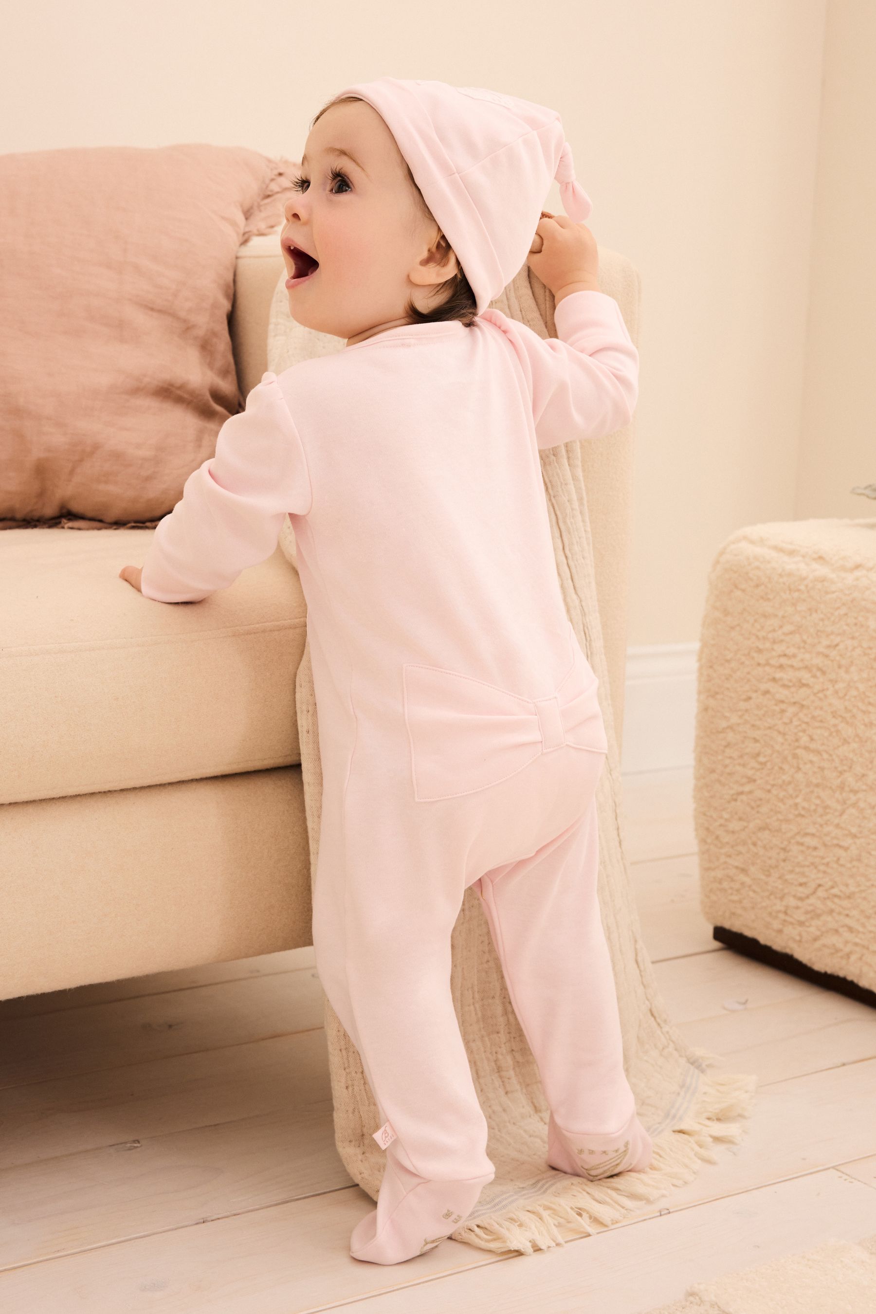 Baker by Ted Baker Bow 100% Cotton Sleepsuit And Hat Set