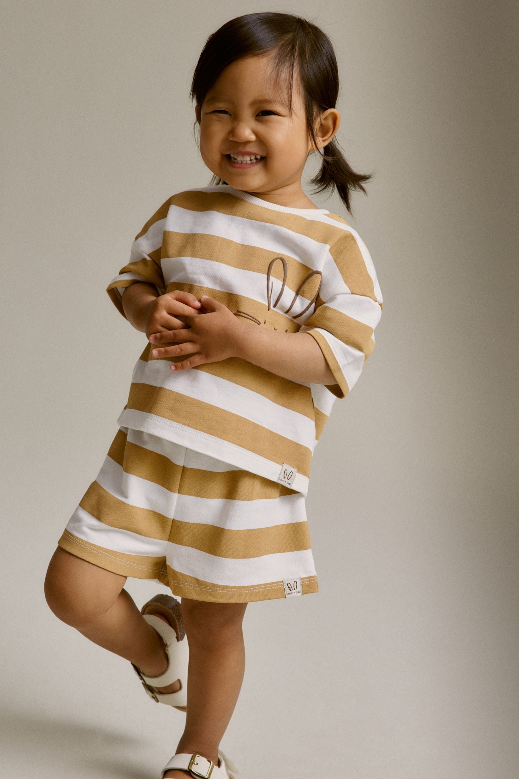 Neutral Stripe T-Shirt And Shorts Set (3mths-7yrs)