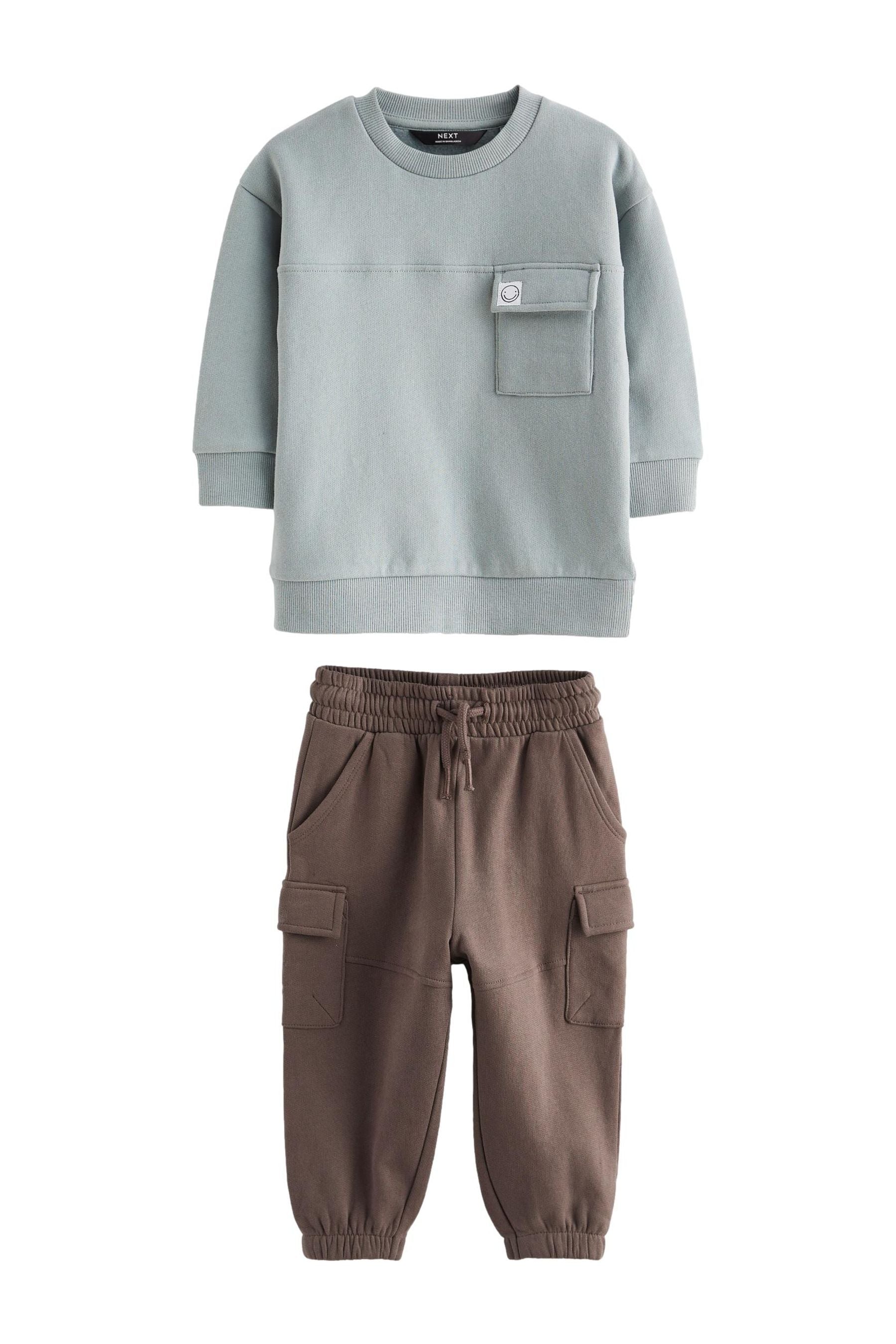 Blue/Brown Utility Oversized Sweatshirt And Joggers Set (3mths-7yrs)