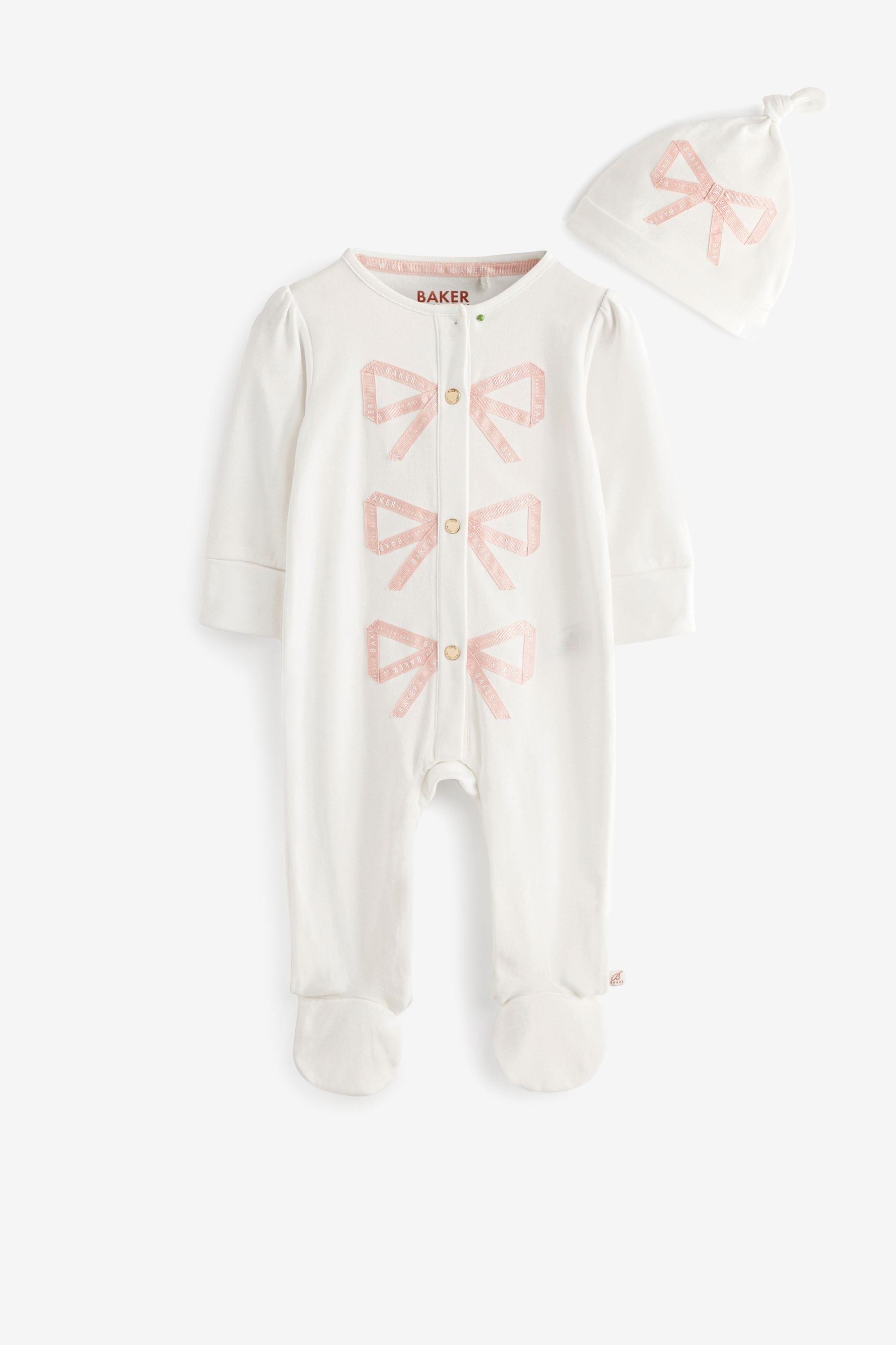 White Baker by Ted Baker Bow Sleepsuit And Hat Set