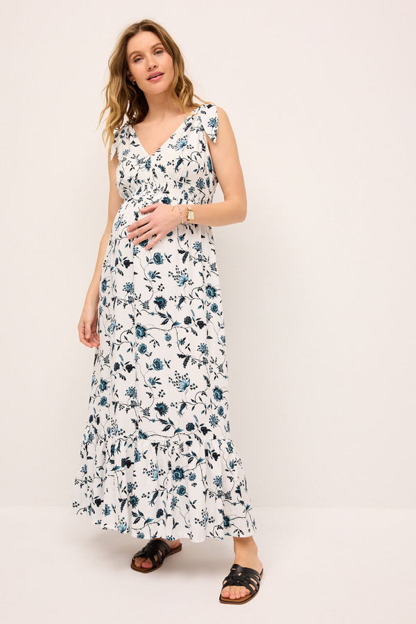 Blue Floral Maternity Midaxi Nursing Dress