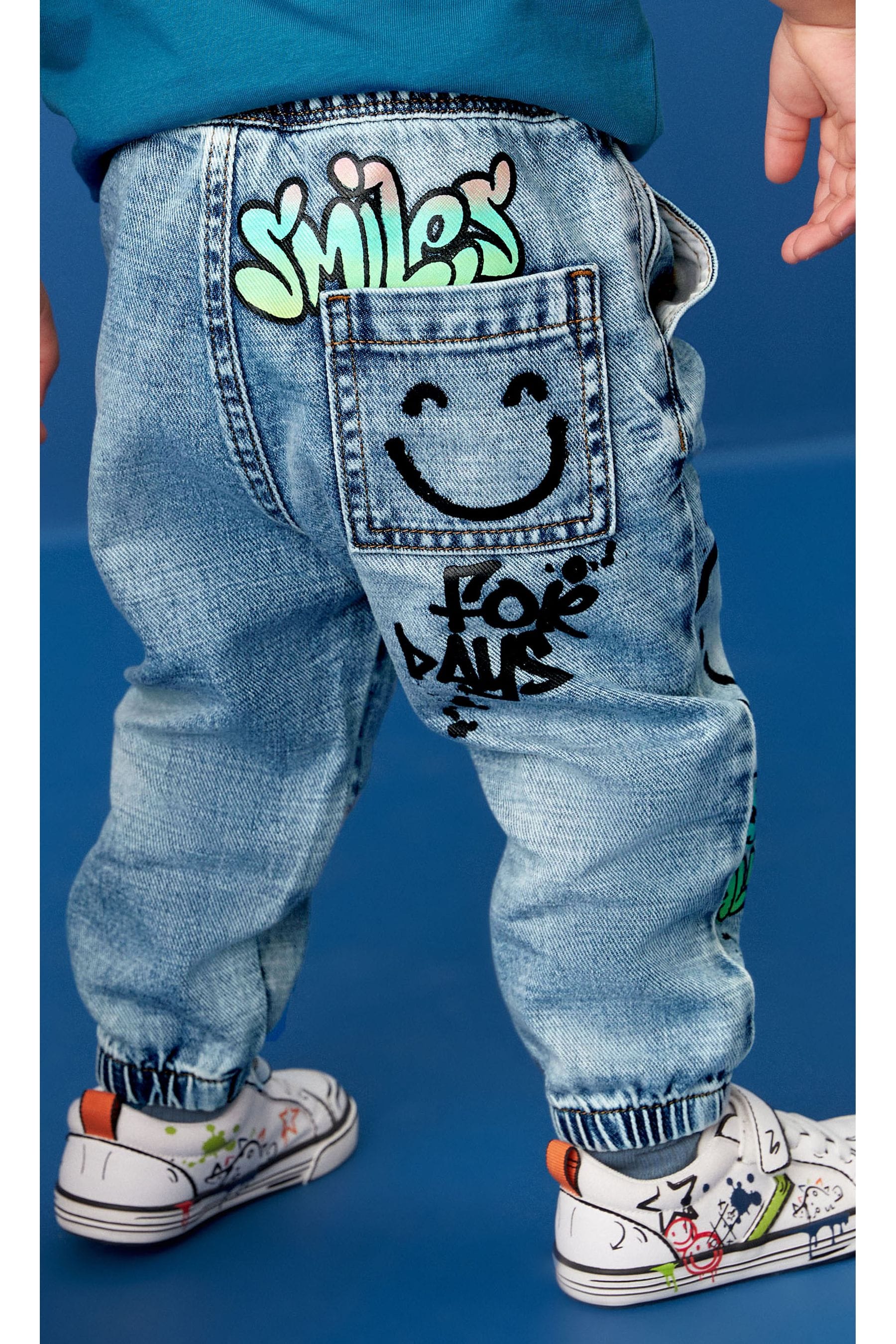 Light Blue Denim 100% Cotton Graffiti Print Jeans (3mths-7yrs)