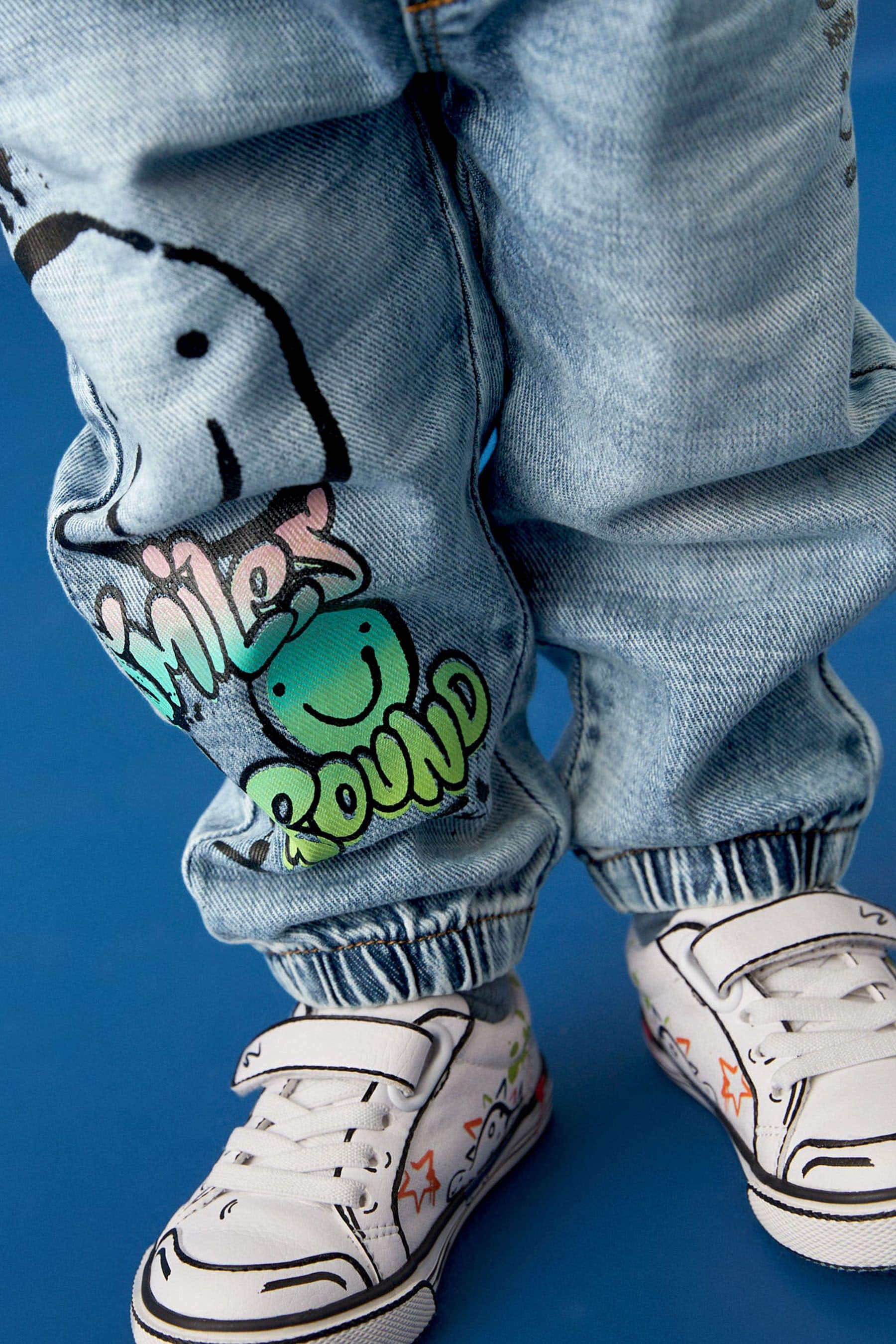 Light Blue Denim 100% Cotton Graffiti Print Jeans (3mths-7yrs)