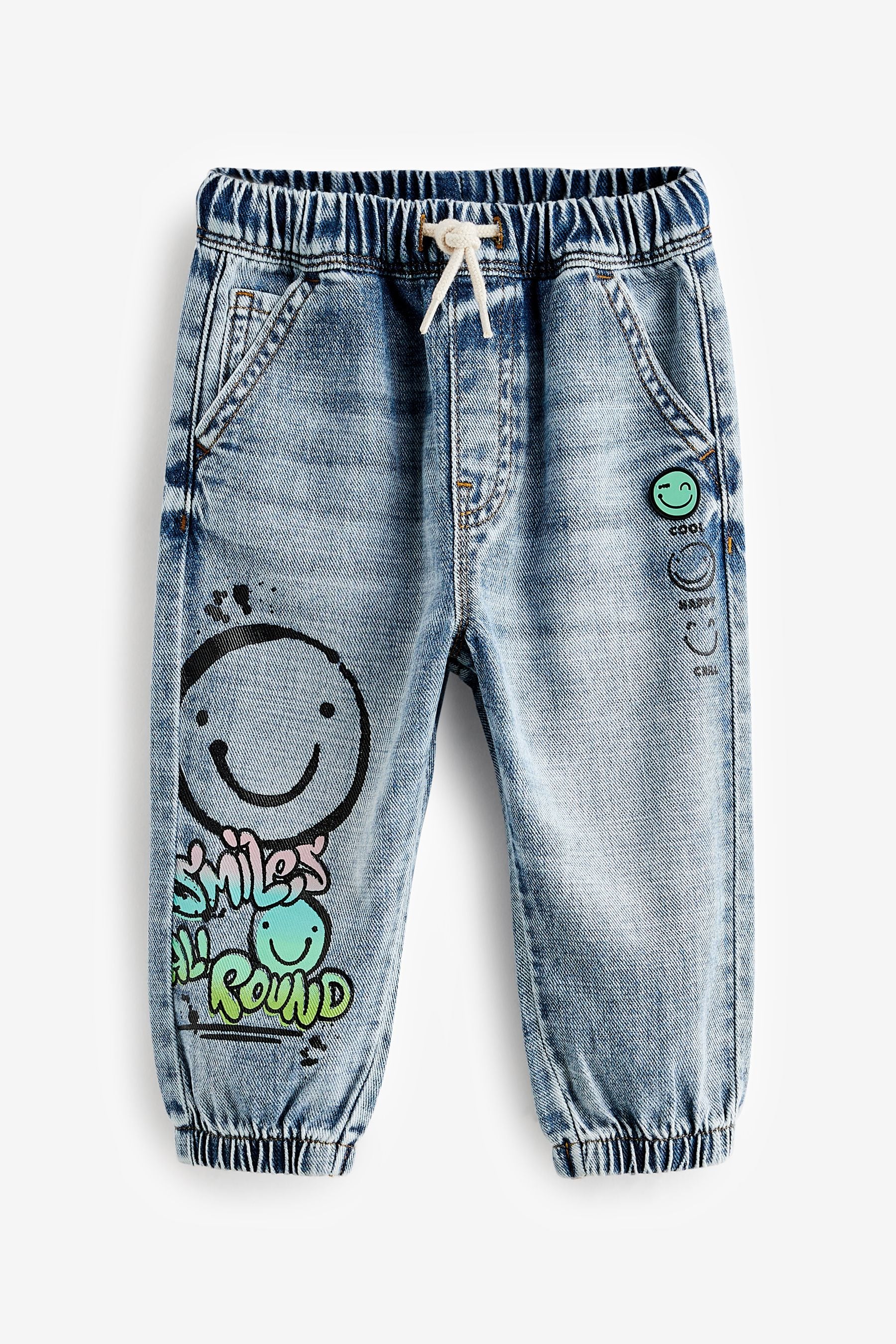 Light Blue Denim 100% Cotton Graffiti Print Jeans (3mths-7yrs)