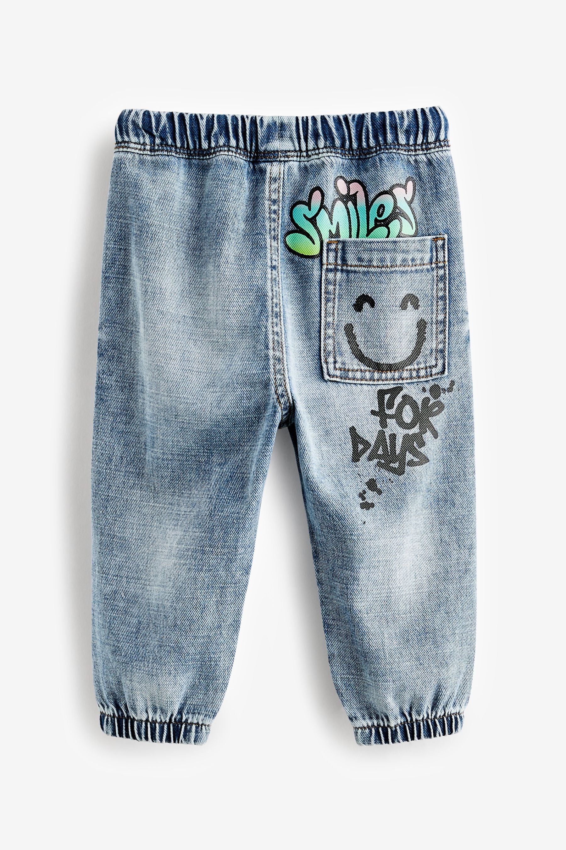 Light Blue Denim 100% Cotton Graffiti Print Jeans (3mths-7yrs)