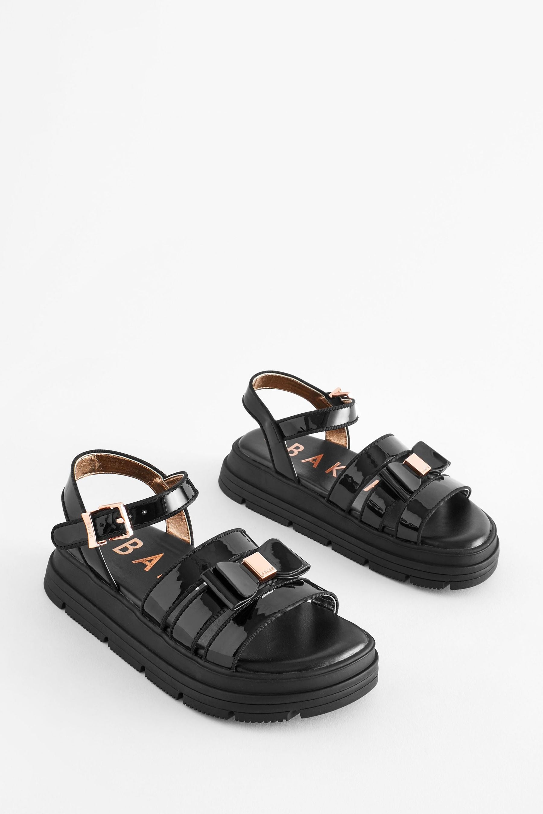 Black Baker by Ted Baker Girls Black Chunky Gladiator Sandals with Bow