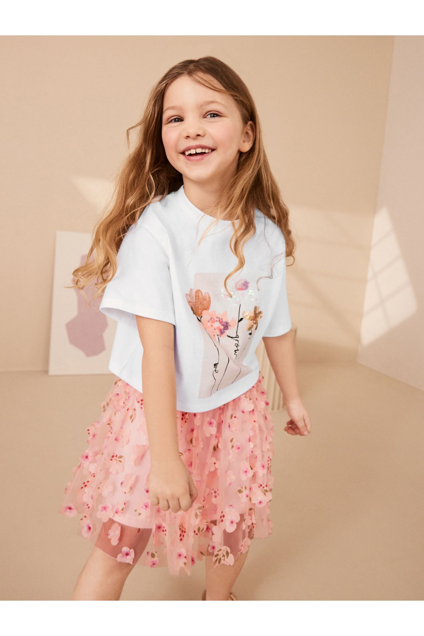 Pink T-Shirt and Floral Skirt Set (3-16yrs)