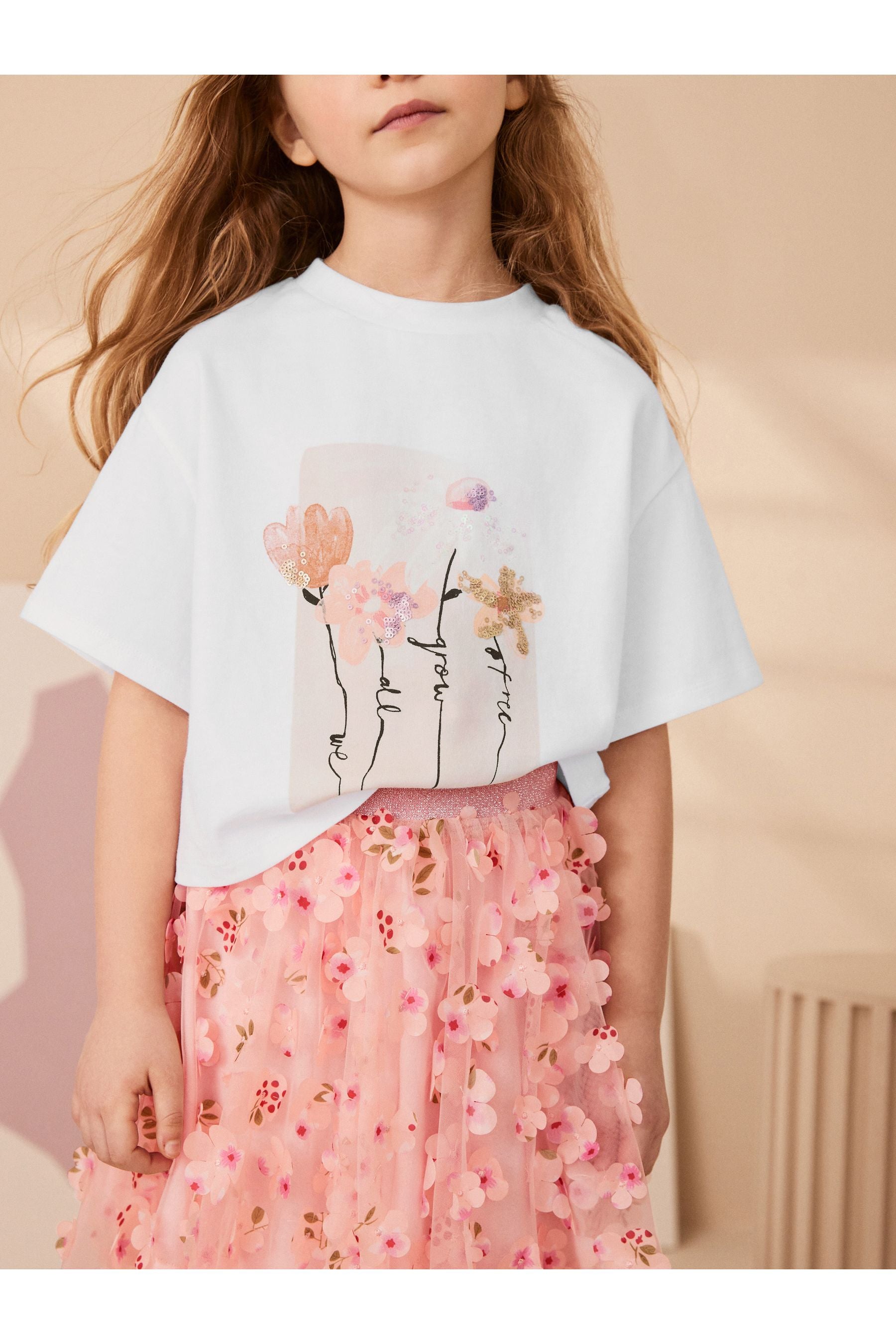 Pink T-Shirt and Floral Skirt Set (3-16yrs)