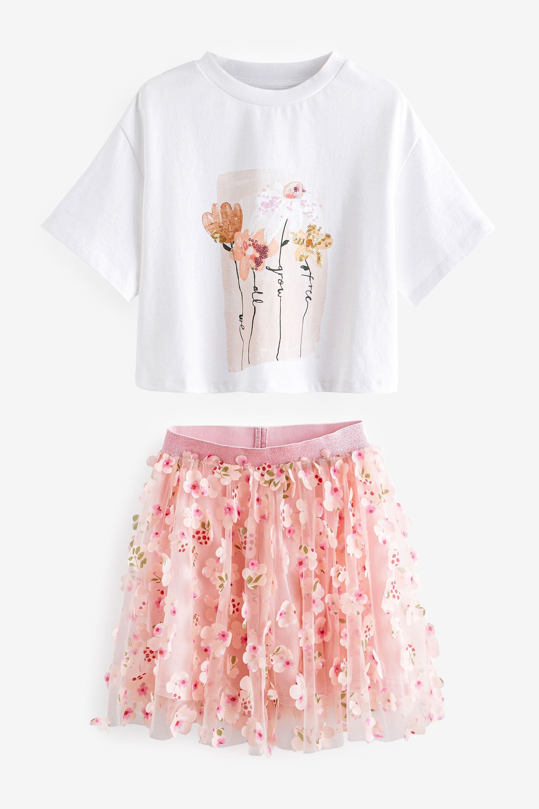 Pink T-Shirt and Floral Skirt Set (3-16yrs)