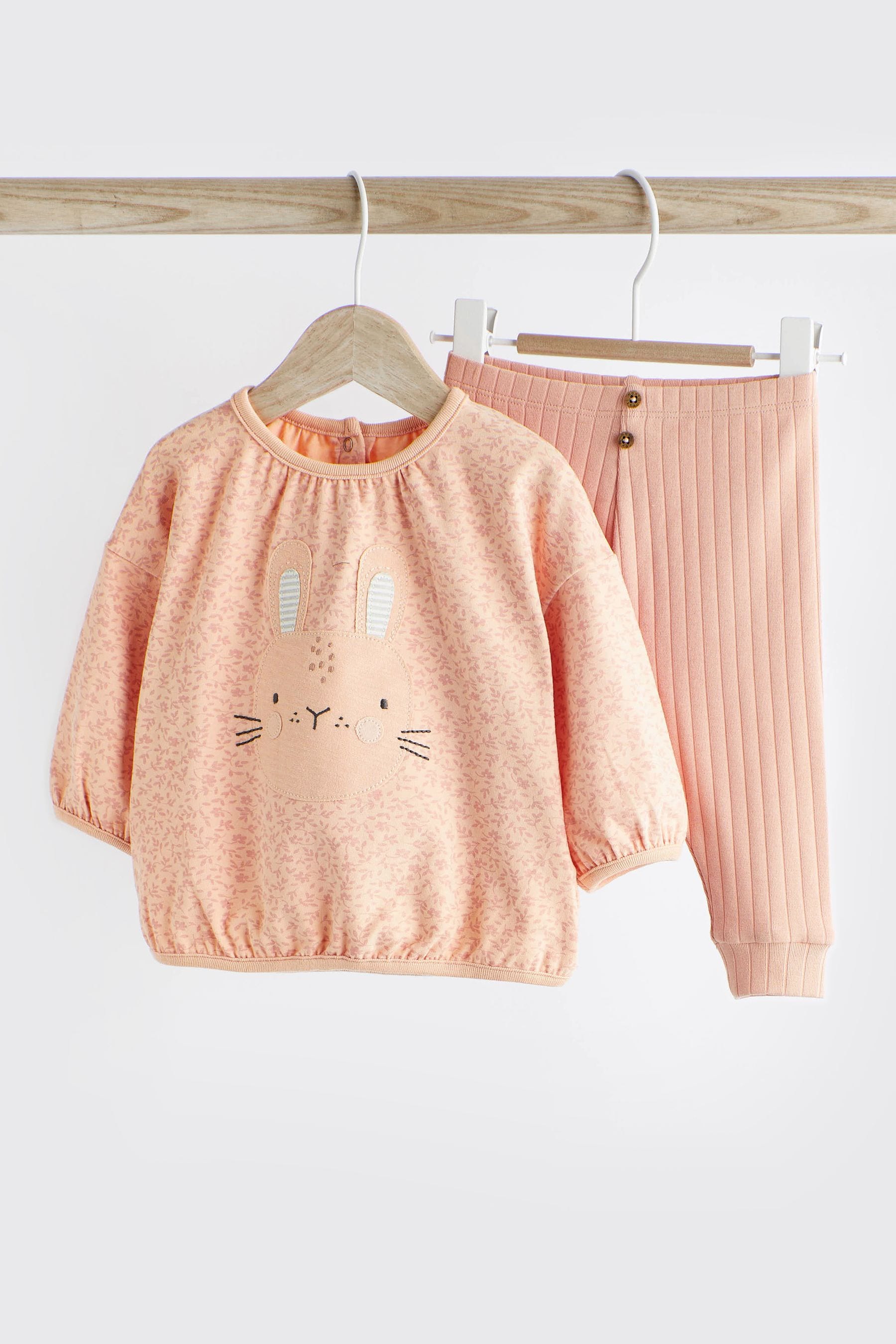 Peach Pink Bunny Baby Top And Leggings Set