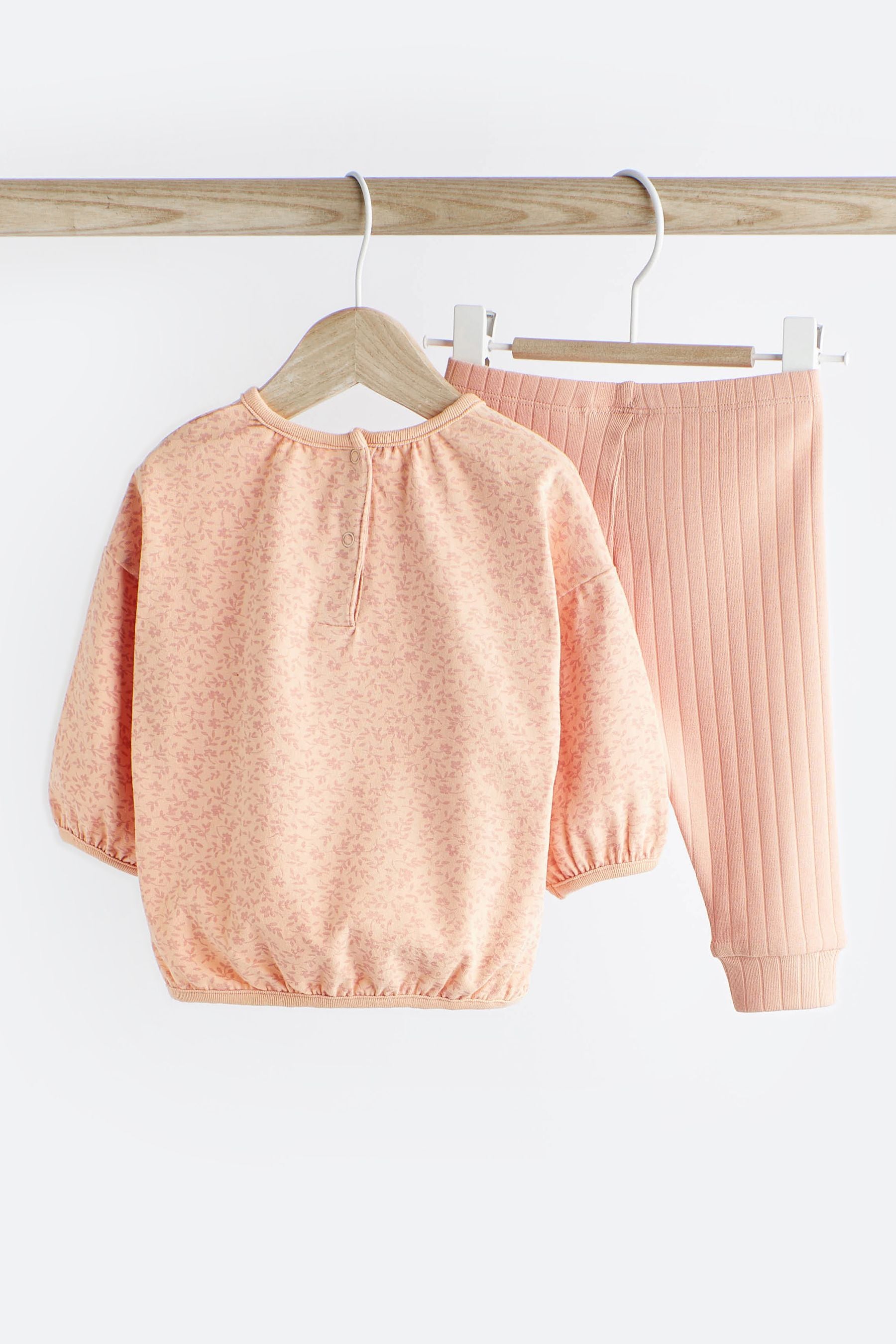 Peach Pink Bunny Baby Top And Leggings Set