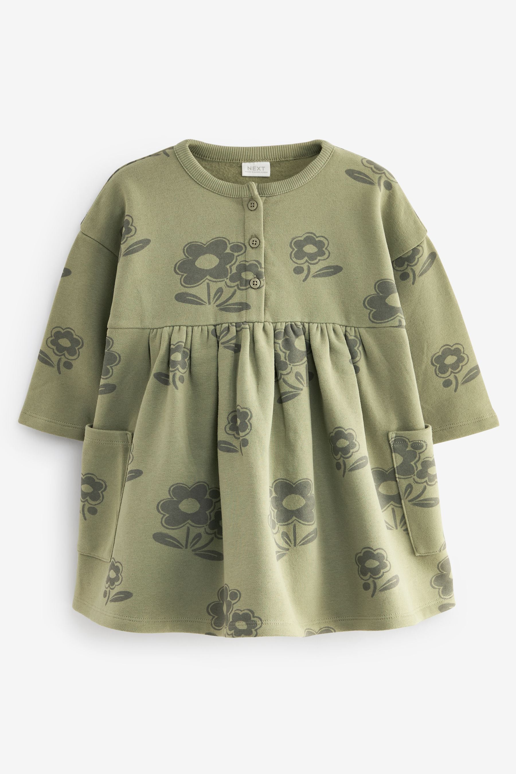 Khaki/Green 2-in-1 Long Sleeve  Pocket Jumper Dress (3mths-7yrs)