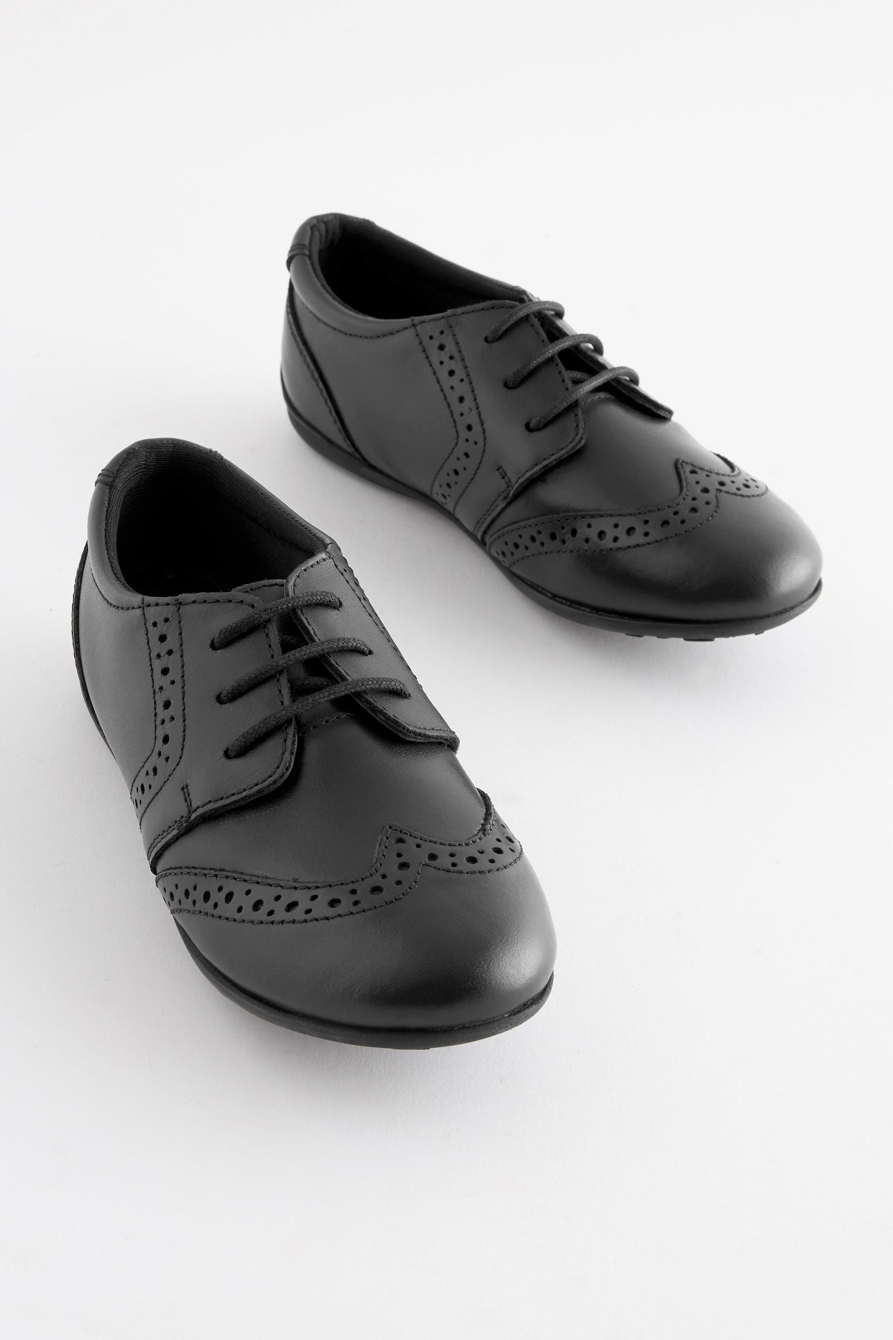 Black Matt School Leather Lace-Up Brogues