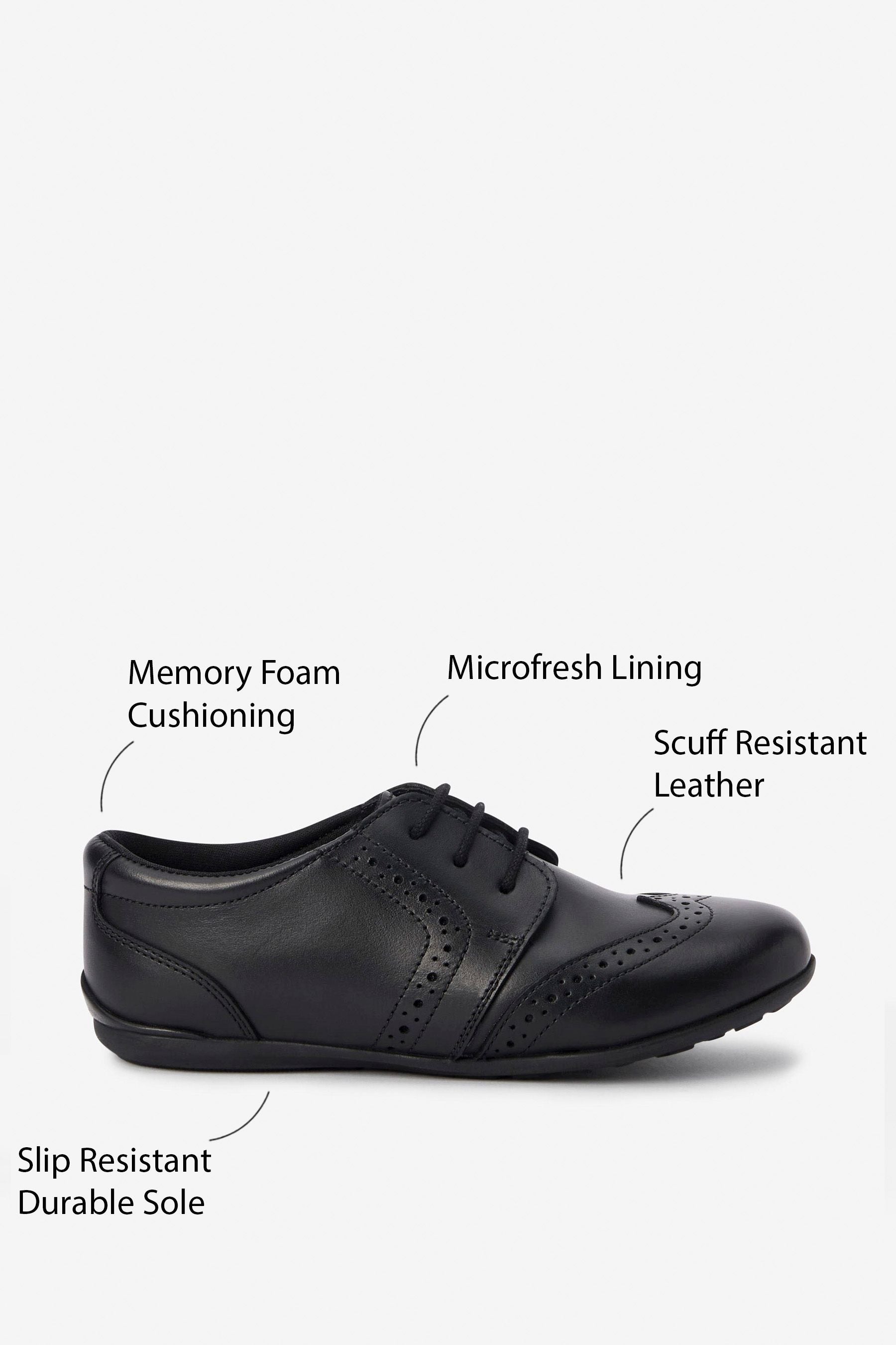 Black Matt Narrow Fit (E) School Leather Lace-Up Brogues