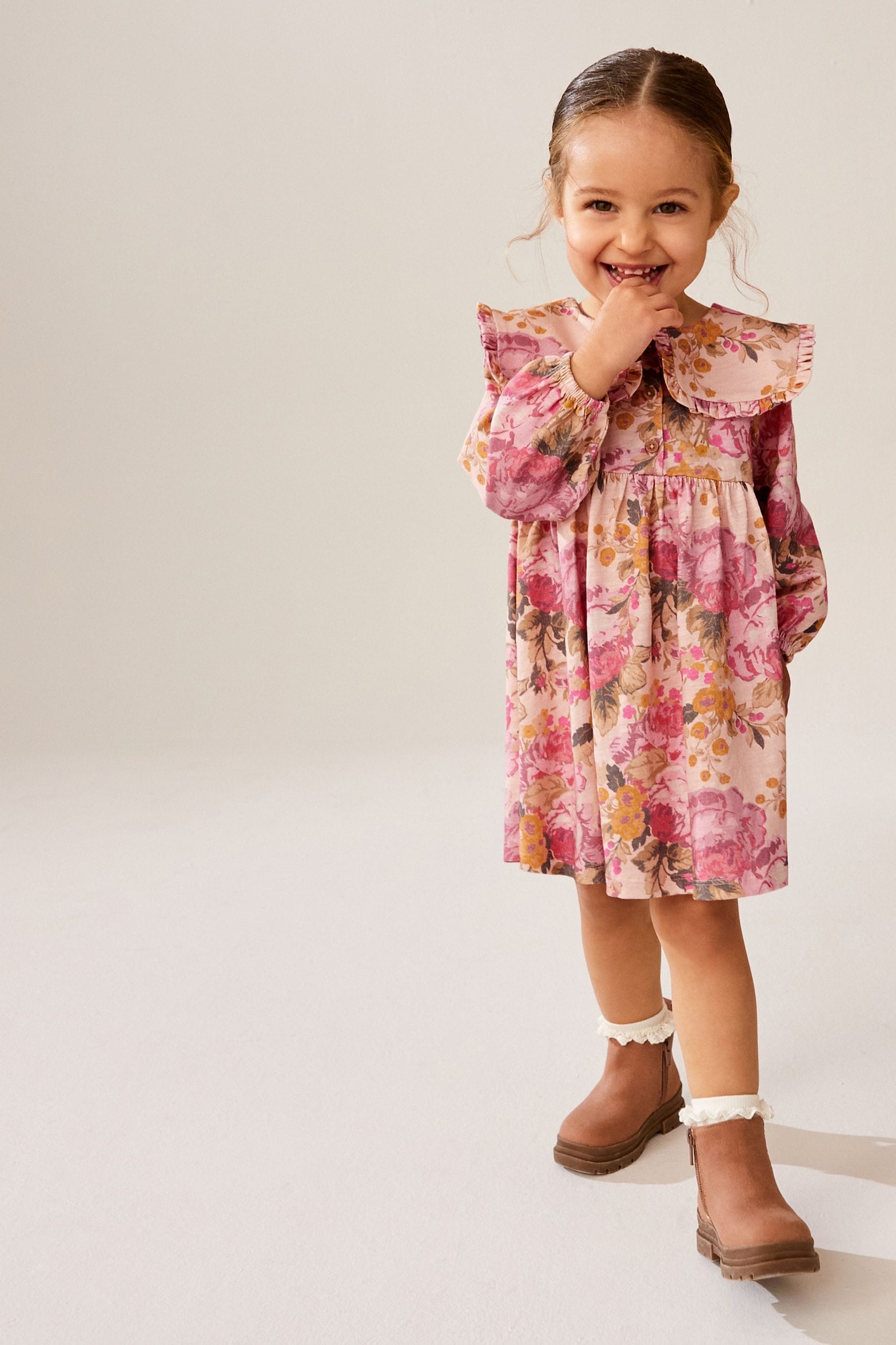 Pink Long Sleeve Collar Dress (3mths-7yrs)