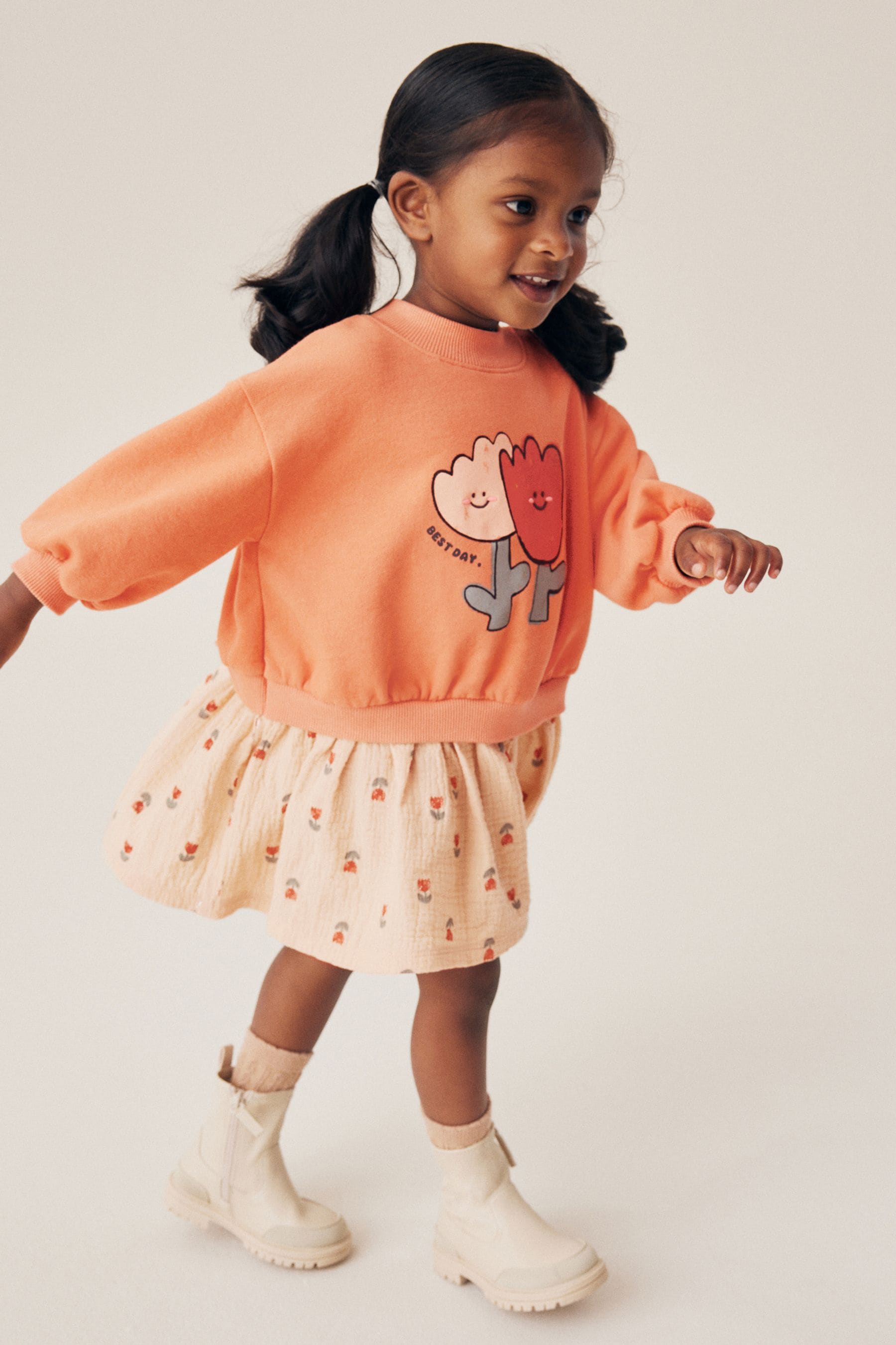 Peach Pink Long Sleeve Sweat Dress (3mths-7yrs)