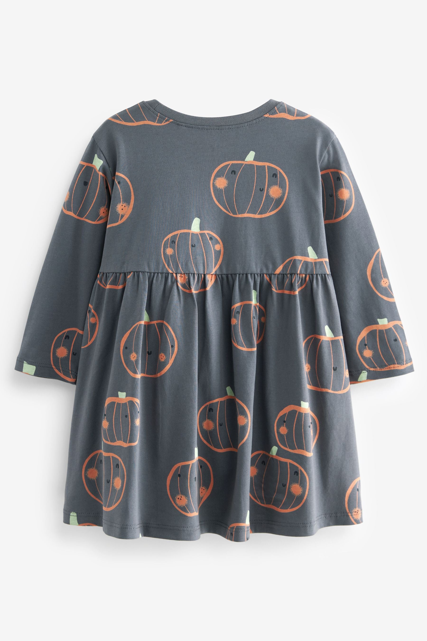 Charcoal Grey 100% Cotton Halloween Long Sleeve Dress (3mths-7yrs)