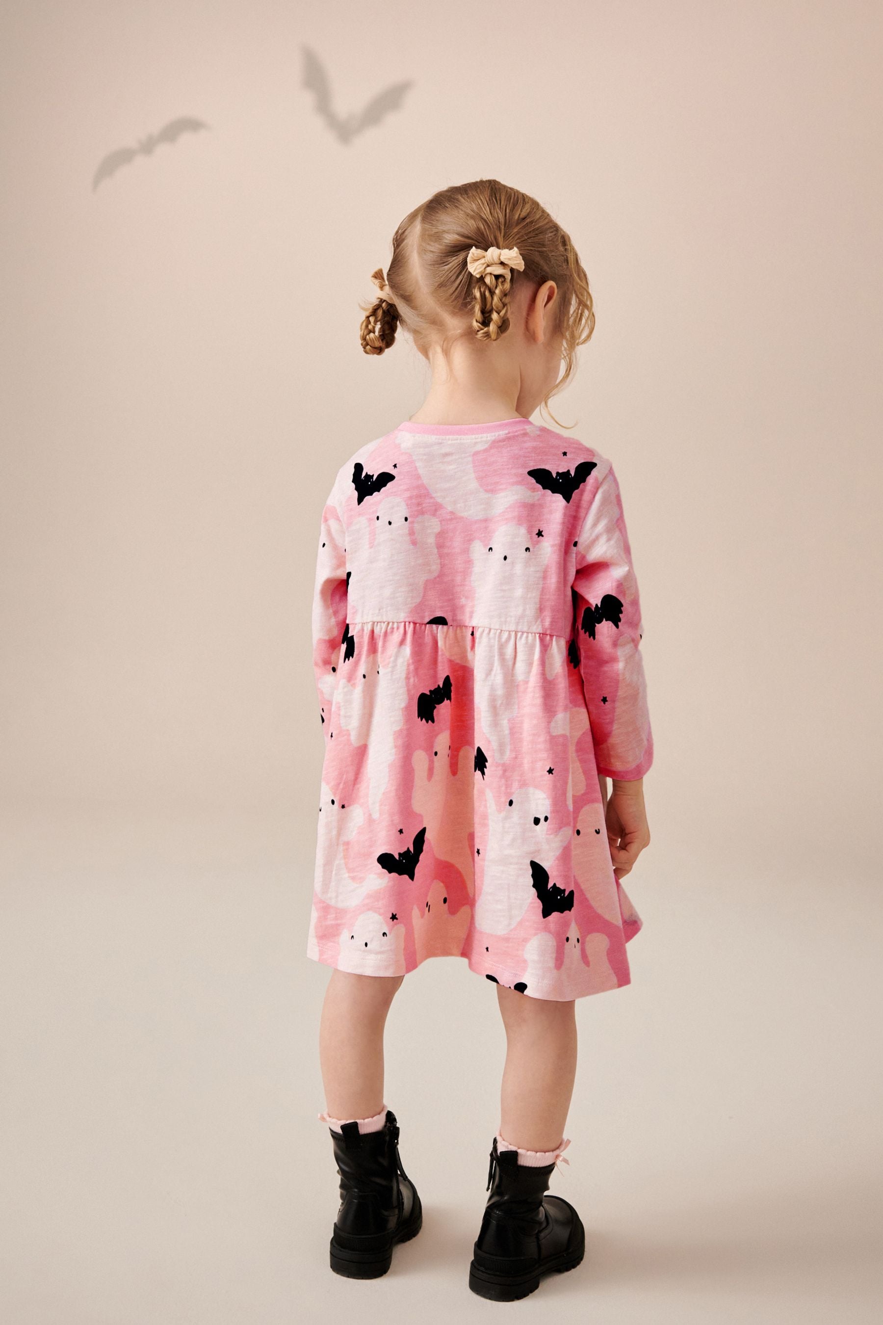 Pink/Cream Halloween Long Sleeve Jersey Dress (3mths-7yrs)