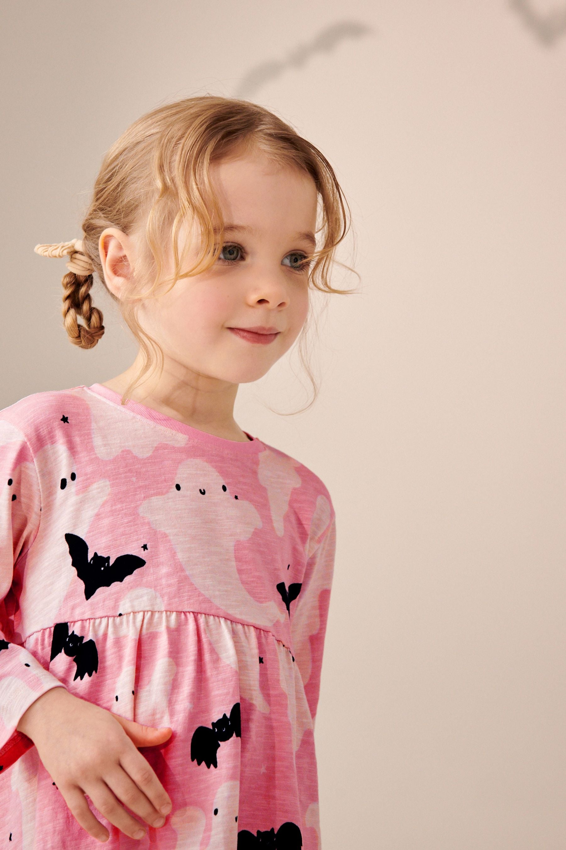 Pink/Cream Halloween Long Sleeve Jersey Dress (3mths-7yrs)