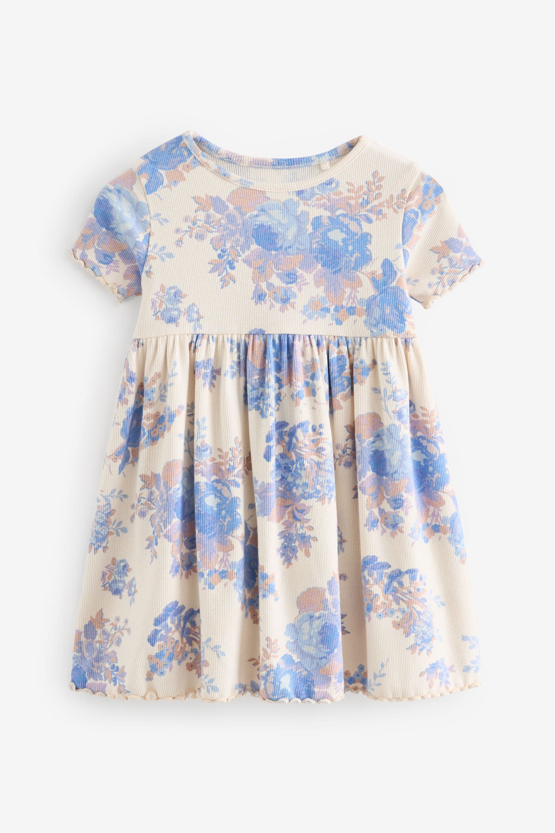 Blue/Neutral Short Sleeve Rib Jersey Dress (3mths-7yrs)