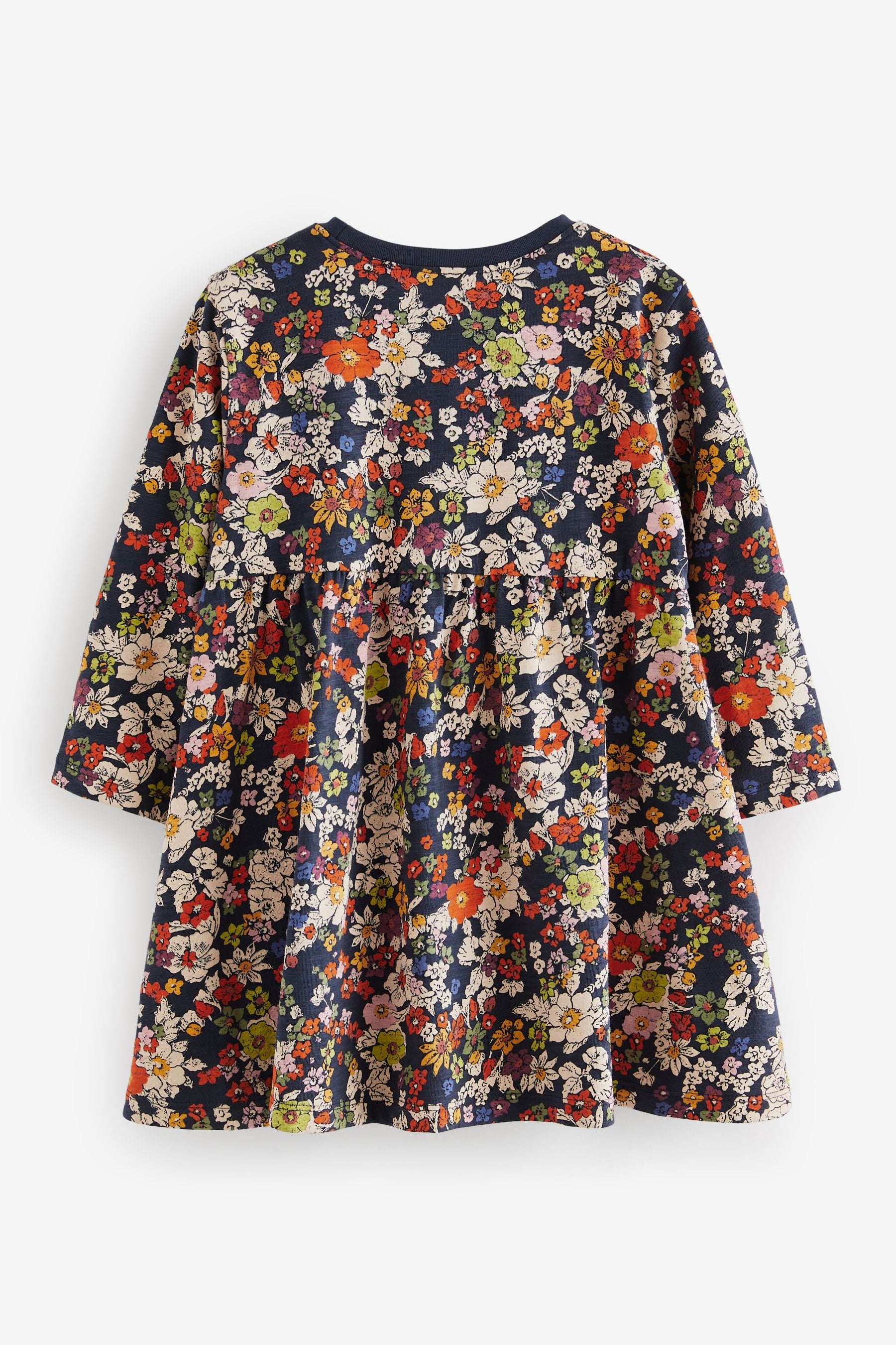 Navy Floral 100% Cotton Long Sleeve Jersey Dress (3mths-7yrs)