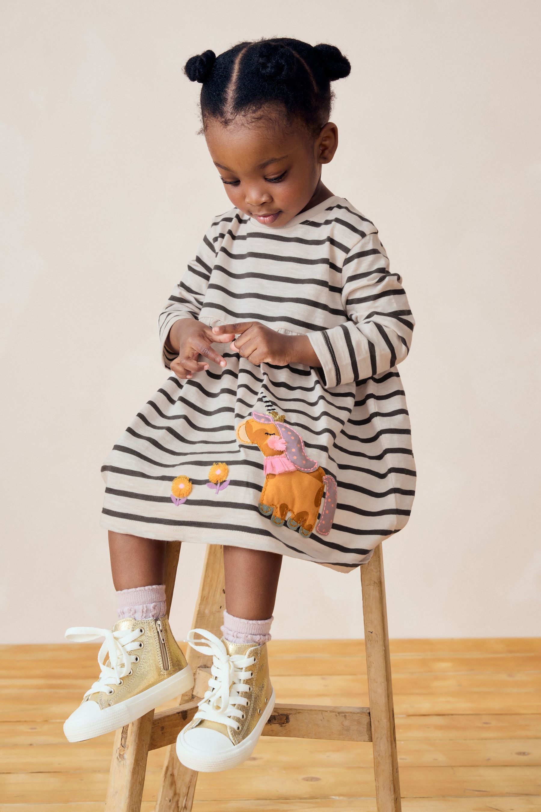 Black/White 100% Cotton Long Sleeve Jersey Dress (3mths-7yrs)