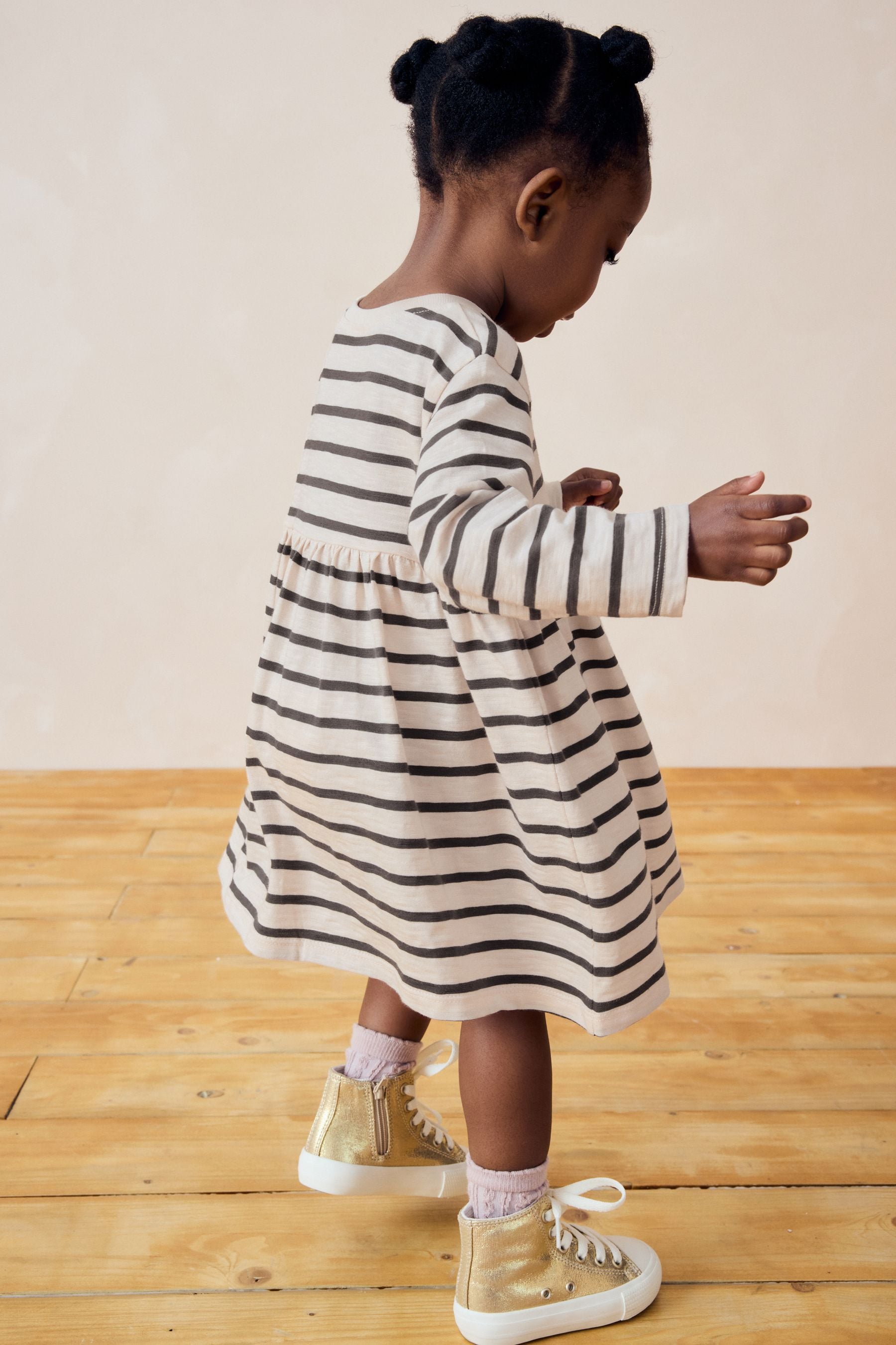 Black/White 100% Cotton Long Sleeve Jersey Dress (3mths-7yrs)