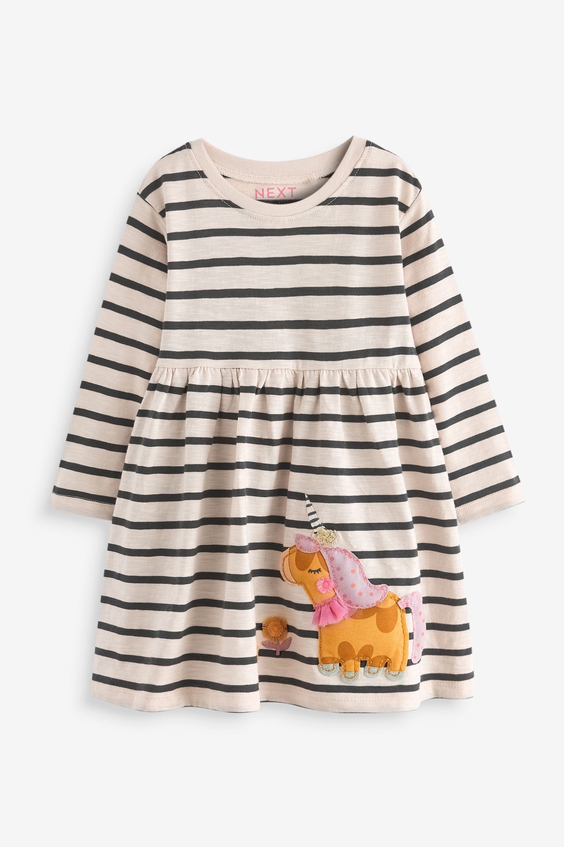 Black/White 100% Cotton Long Sleeve Jersey Dress (3mths-7yrs)