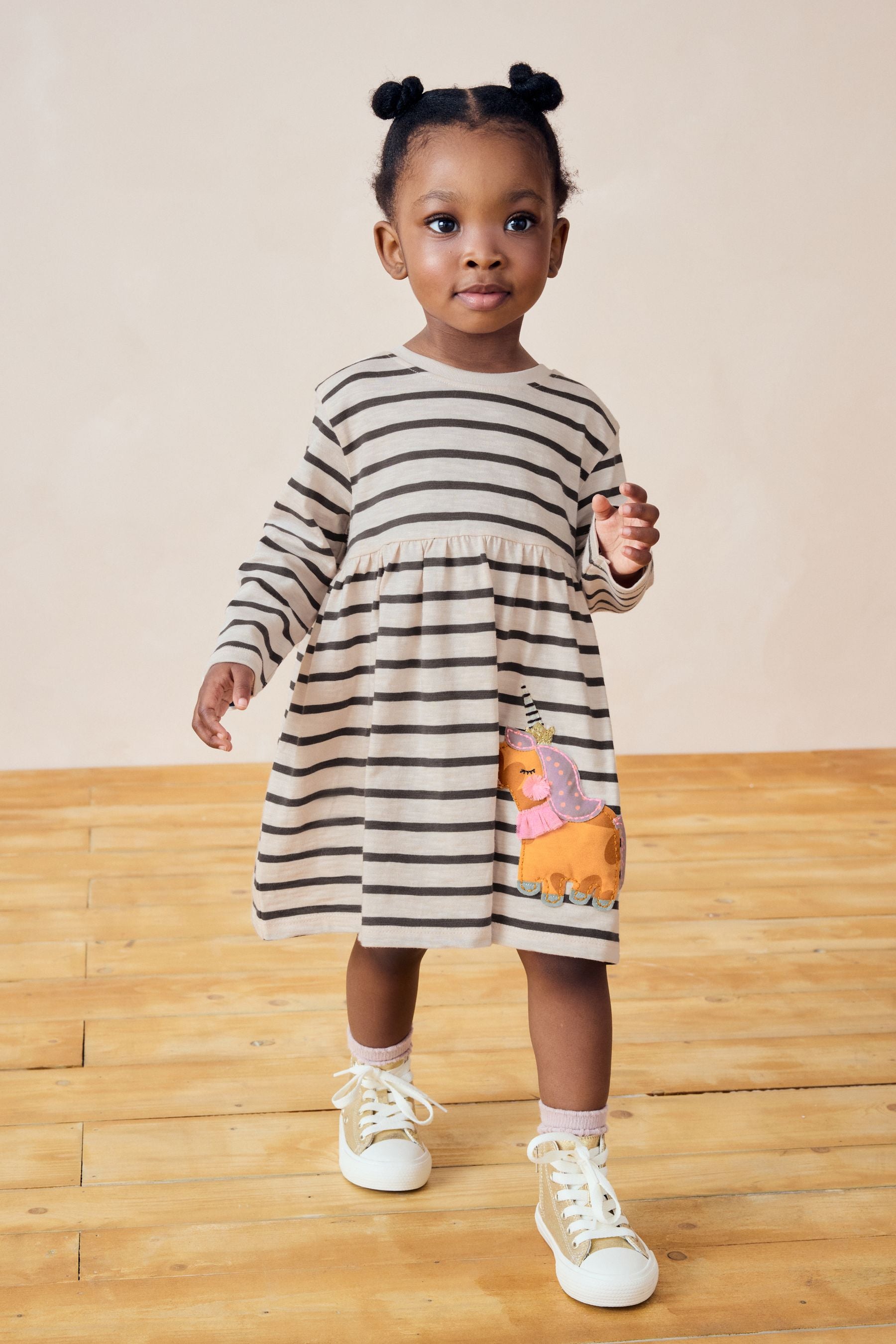 Black/White 100% Cotton Long Sleeve Jersey Dress (3mths-7yrs)