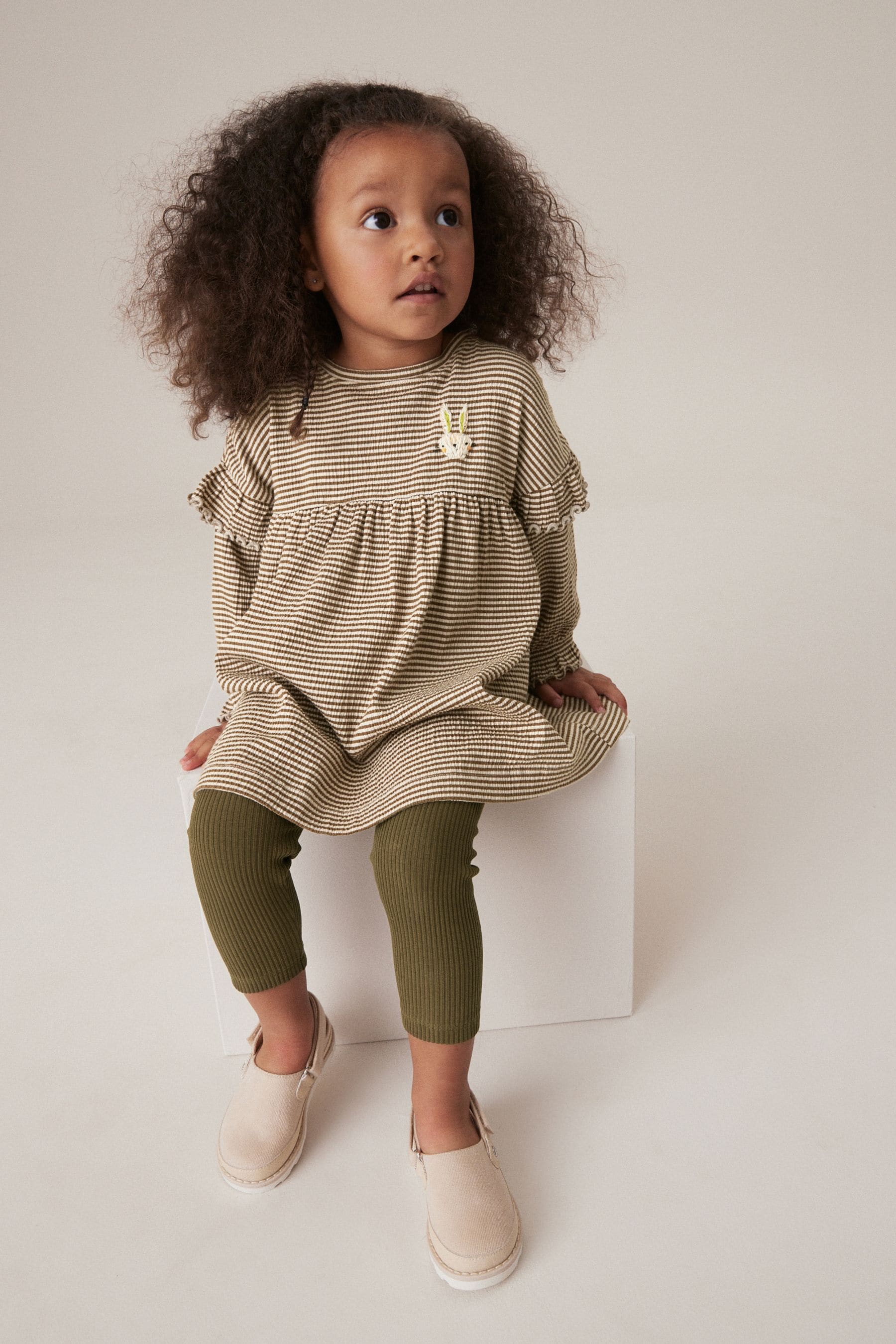 Khaki Green Long Sleeve Dress and Leggings (3mths-7yrs)