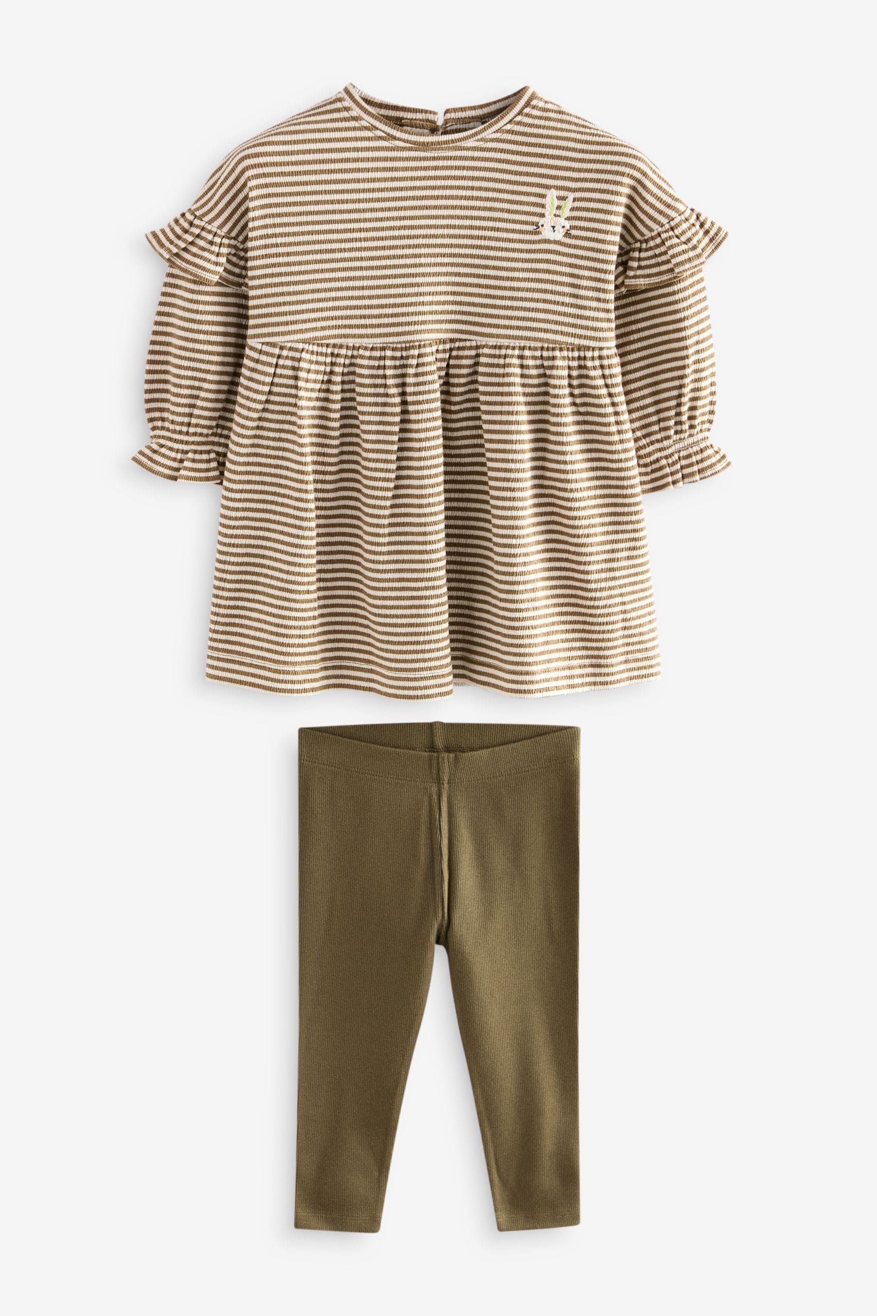 Khaki Green Long Sleeve Dress and Leggings (3mths-7yrs)