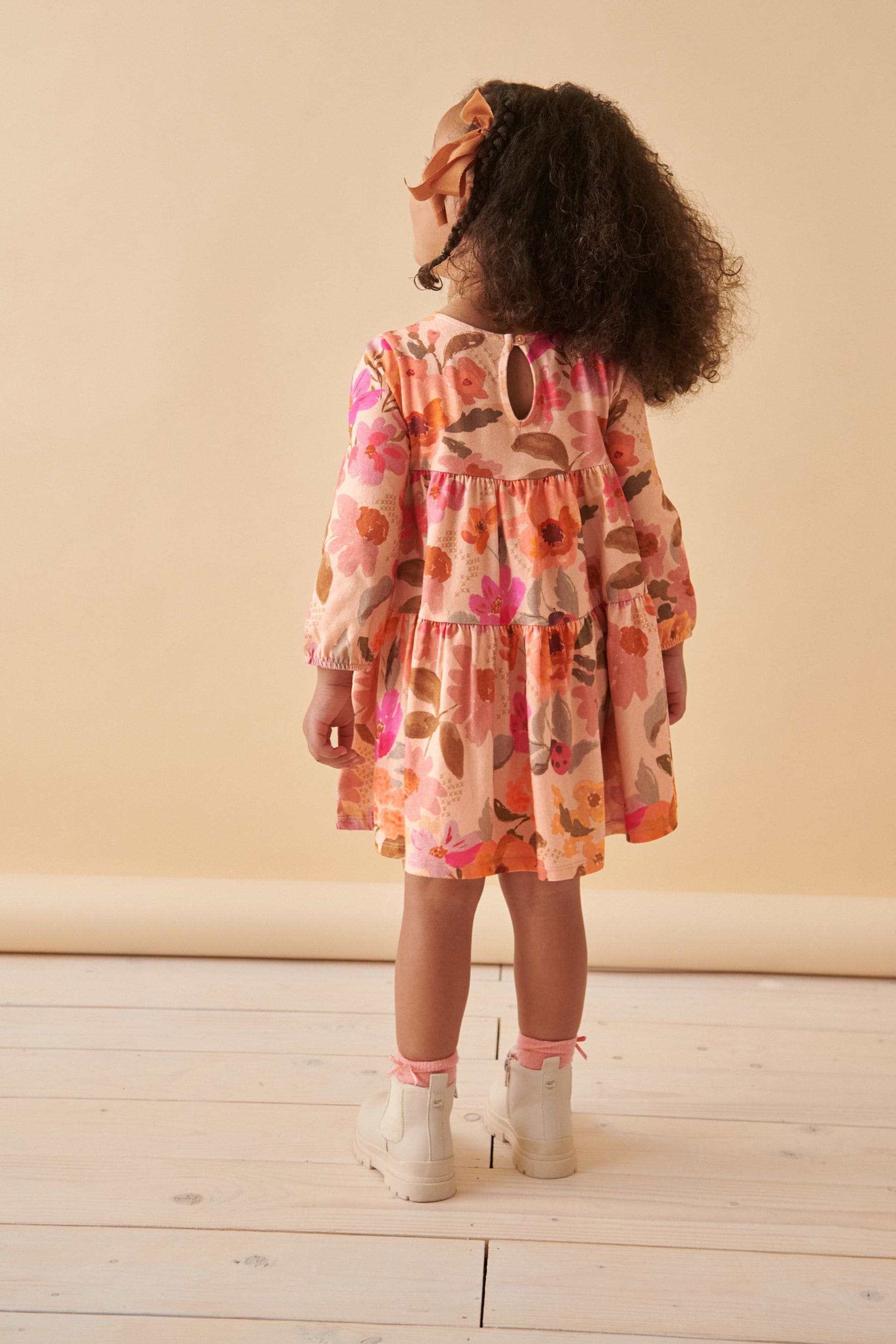 Pink Floral 100% Cotton Long Sleeve Jersey Dress (3mths-7yrs)