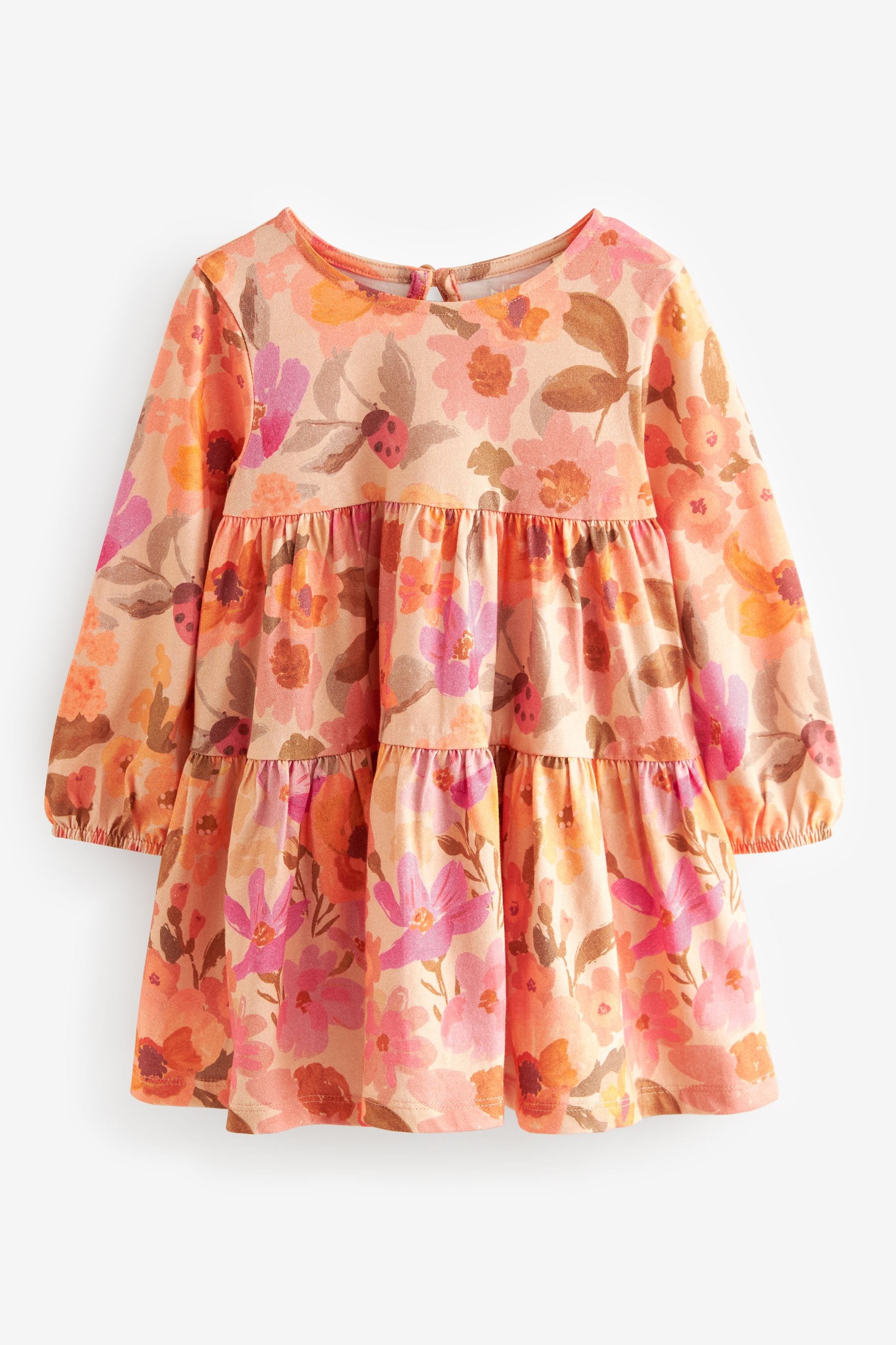 Pink Floral 100% Cotton Long Sleeve Jersey Dress (3mths-7yrs)