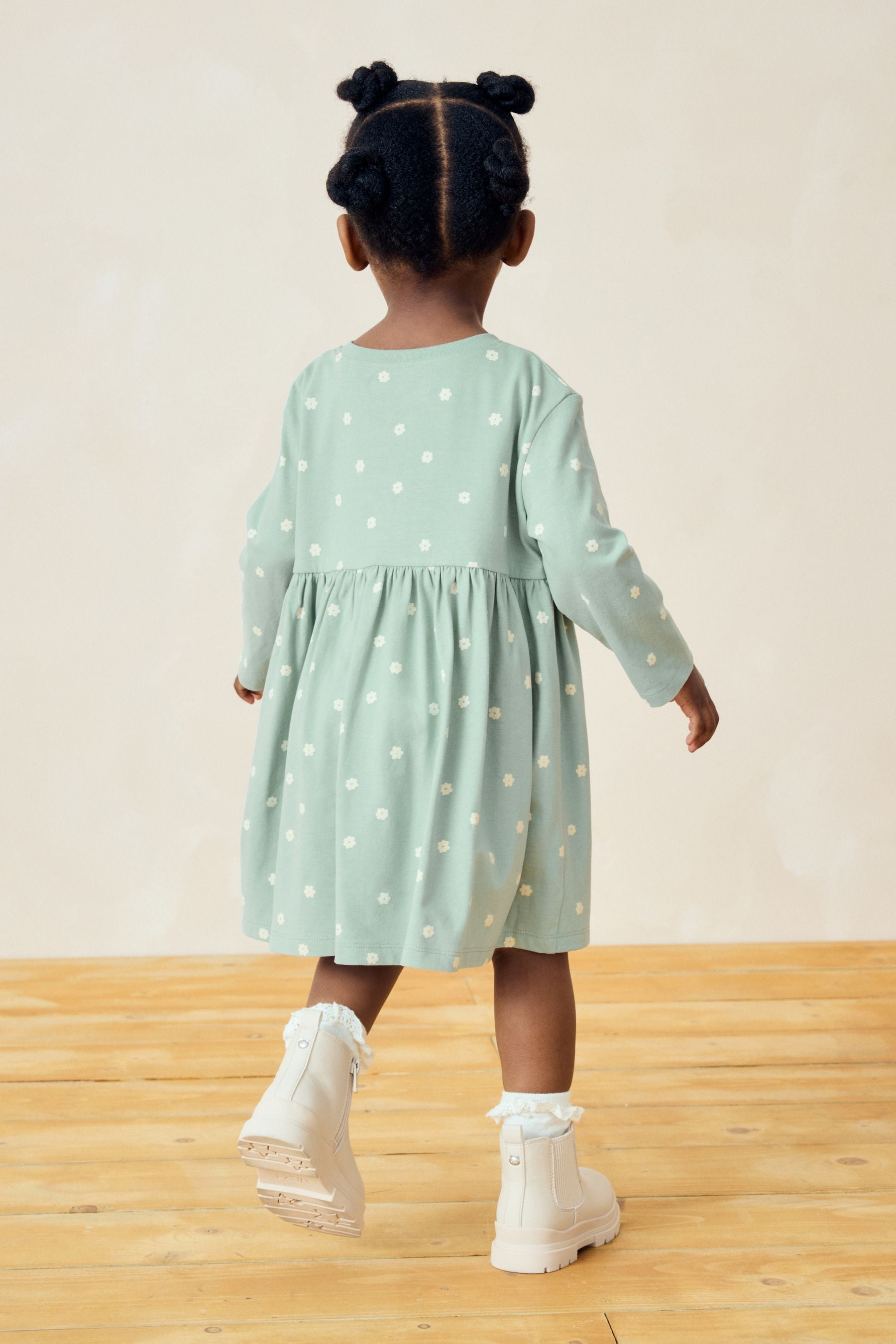 Pale Blue 100% Cotton Long Sleeve Jersey Dress (3mths-7yrs)