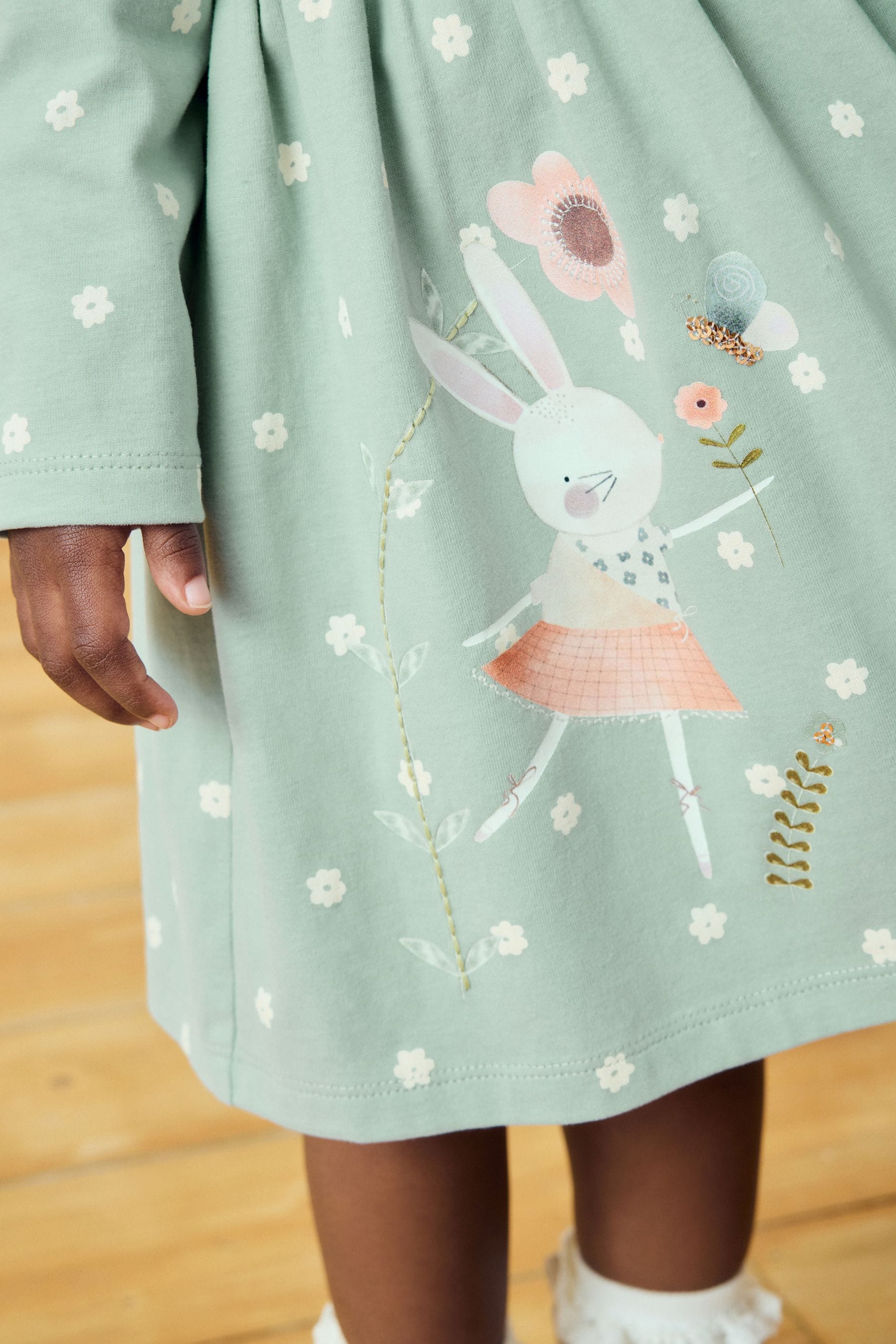 Pale Blue Character 100% Cotton Long Sleeve Jersey Dress (3mths-7yrs)