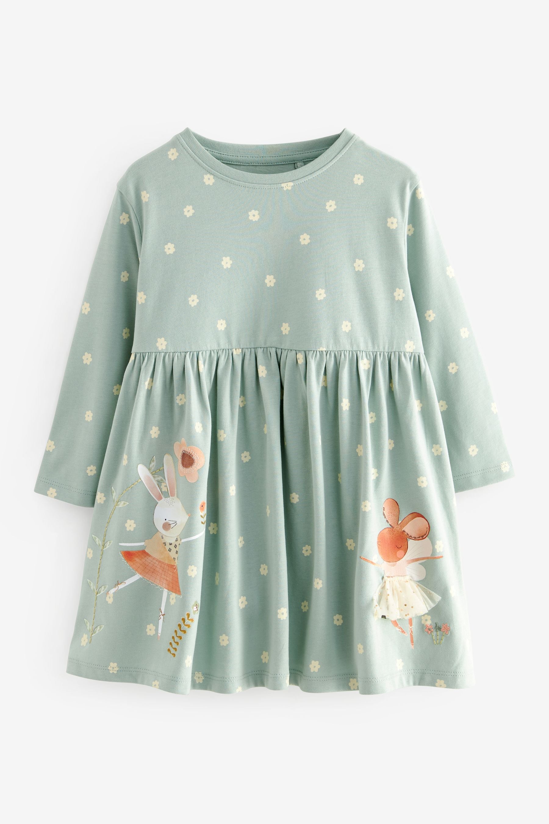 Pale Blue Character 100% Cotton Long Sleeve Jersey Dress (3mths-7yrs)