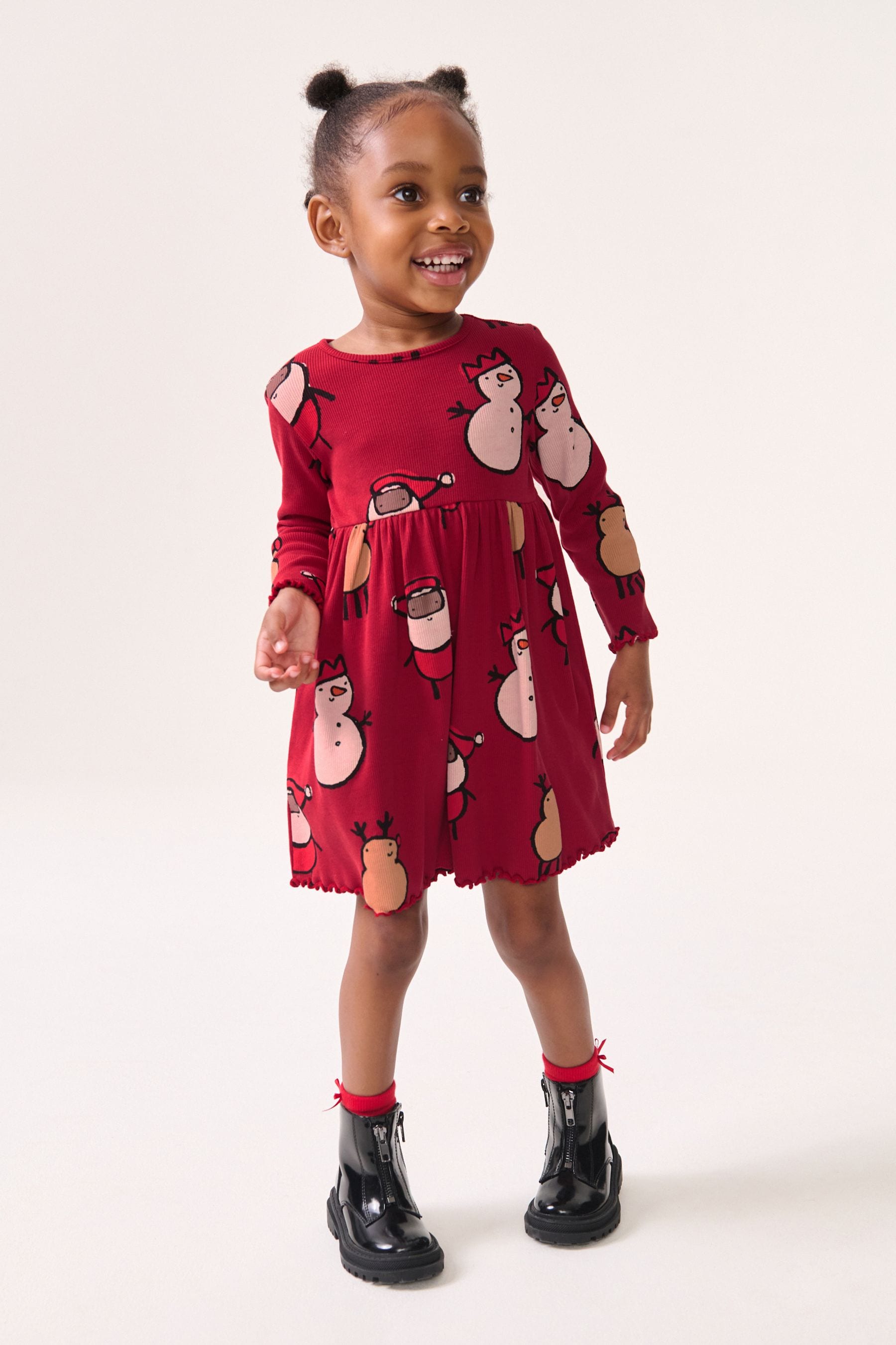 Red 100% Cotton Long Sleeve Jersey Christmas Dress (3mths-7yrs)