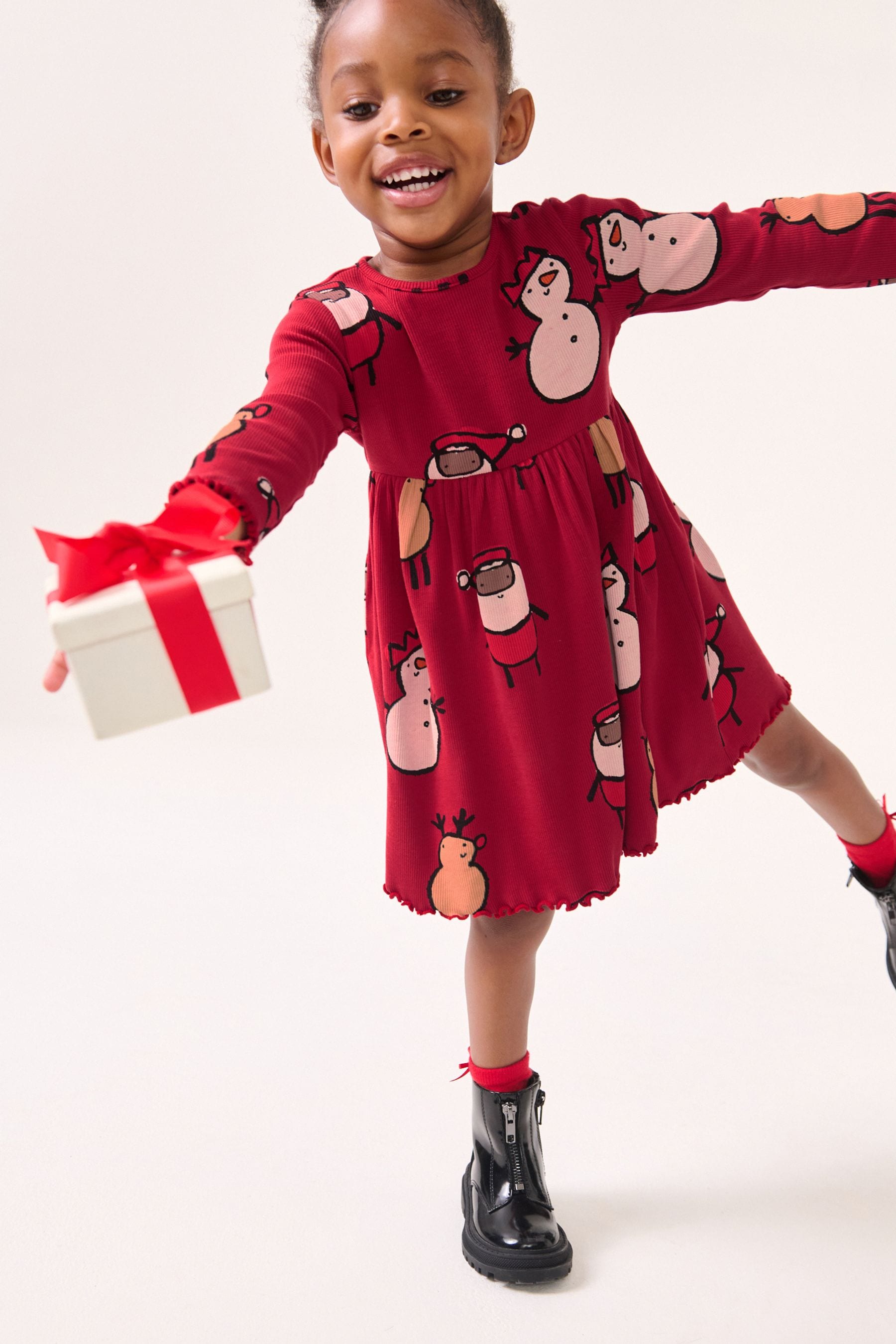 Red Long Sleeve Jersey Christmas Dress (3mths-7yrs)