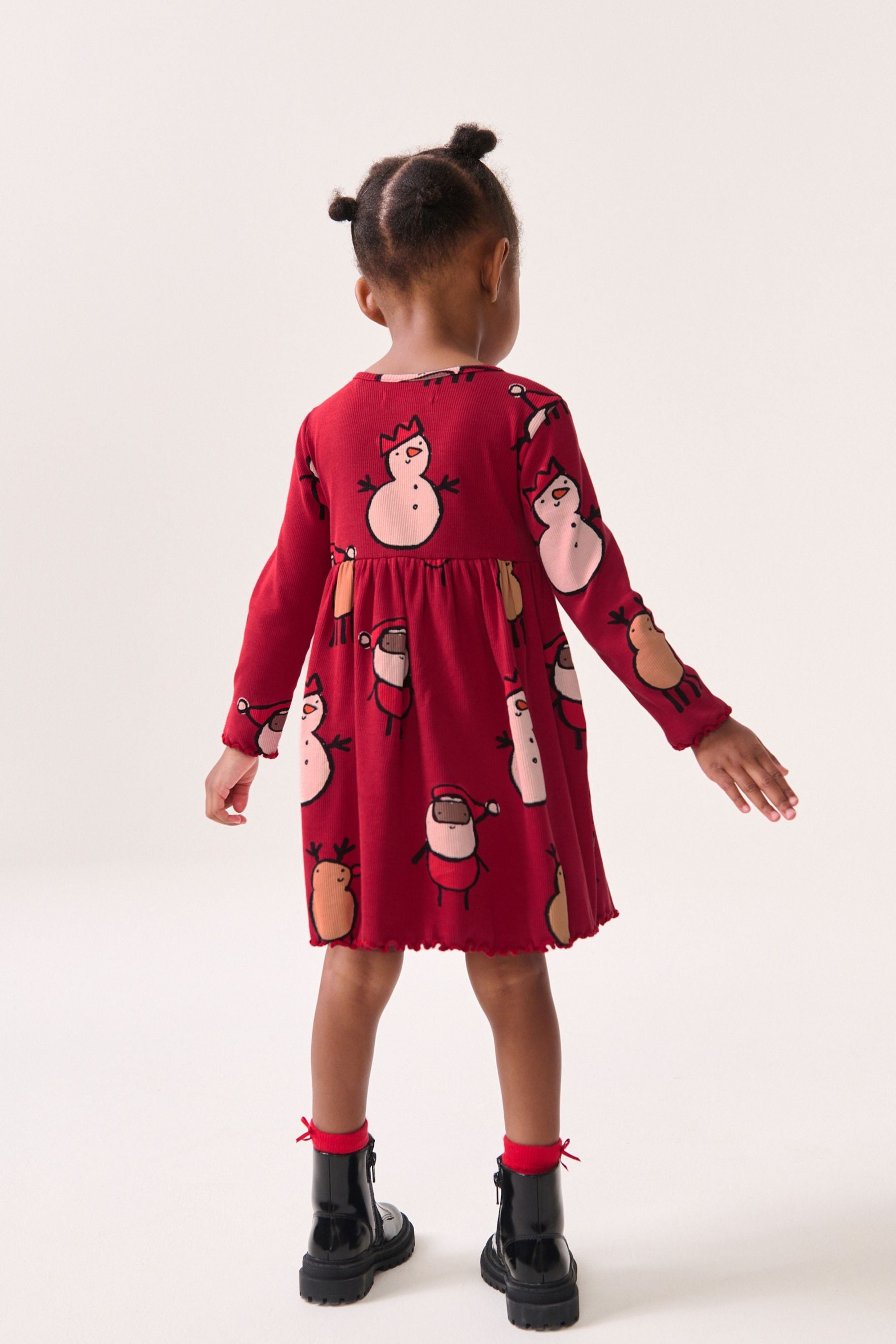 Red 100% Cotton Long Sleeve Jersey Christmas Dress (3mths-7yrs)