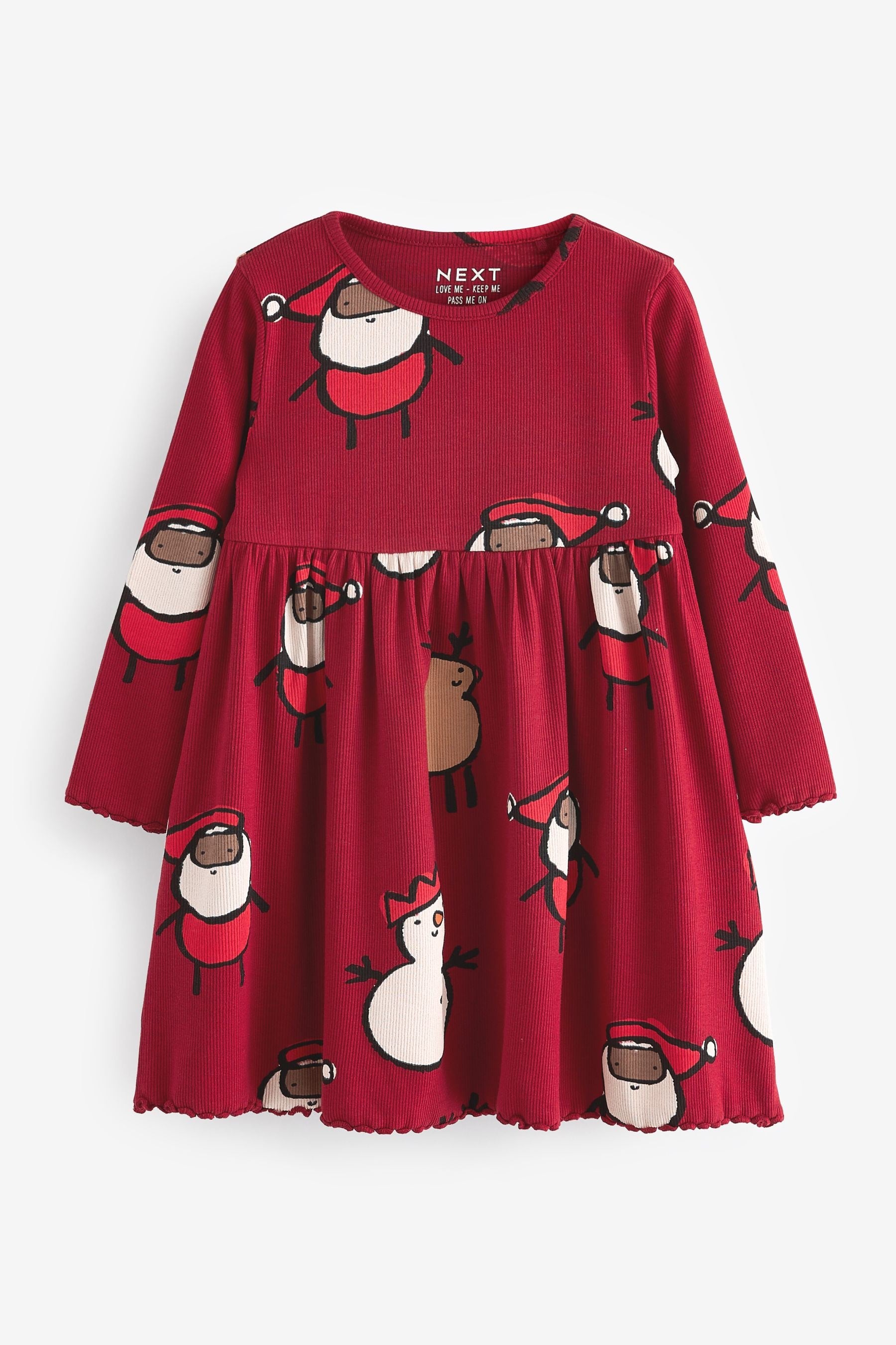 Red 100% Cotton Long Sleeve Jersey Christmas Dress (3mths-7yrs)