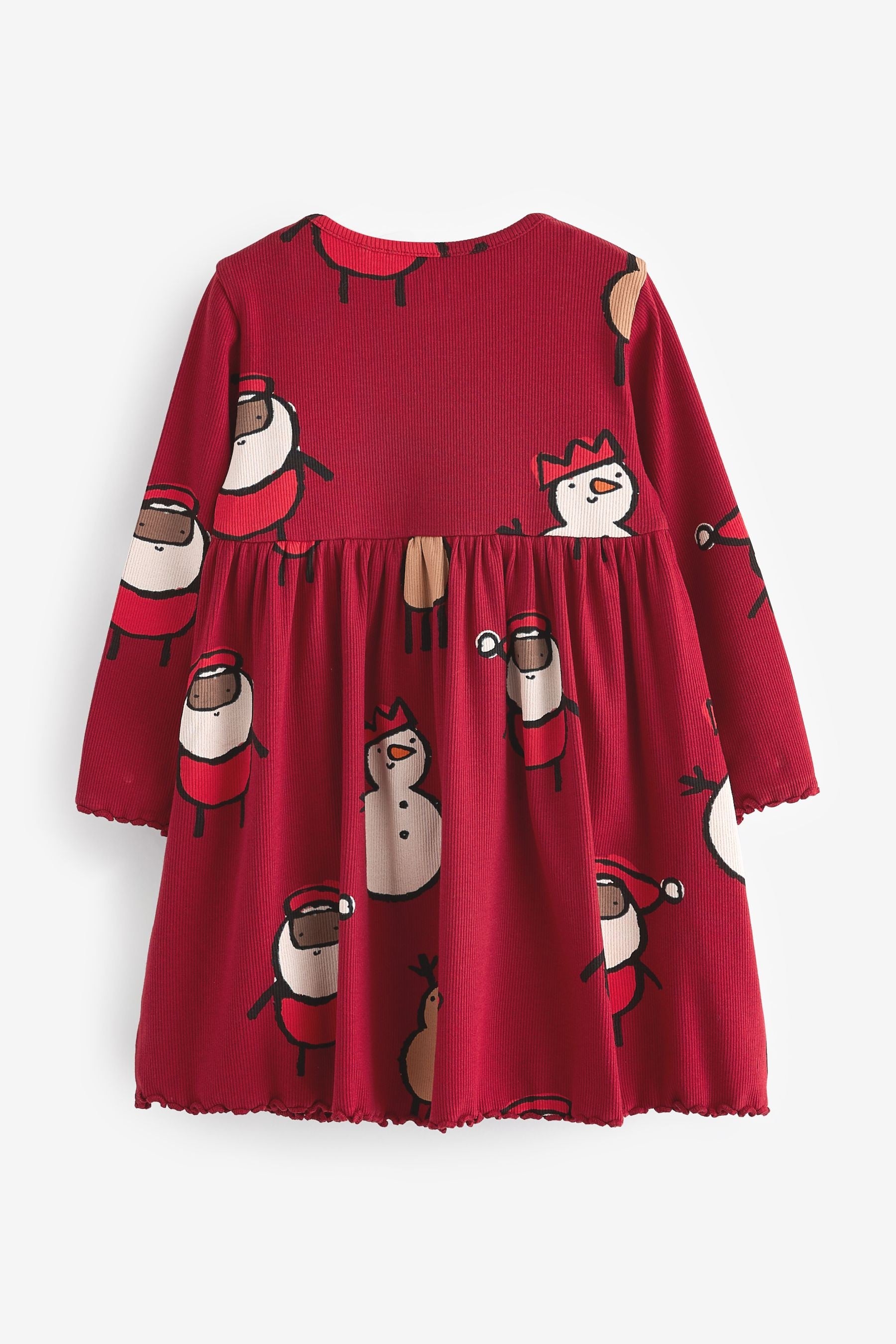 Red 100% Cotton Long Sleeve Jersey Christmas Dress (3mths-7yrs)