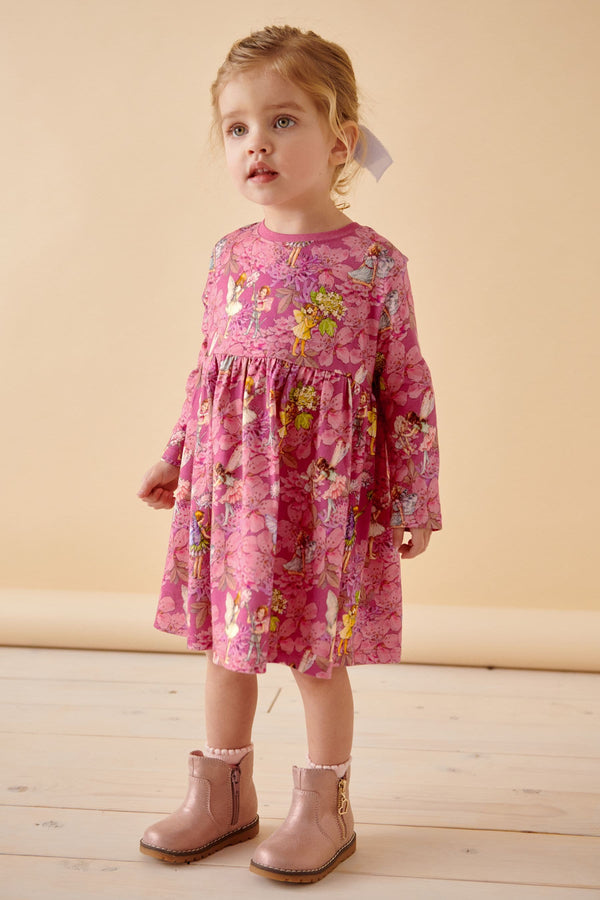 Purple 100% Cotton License Flower Fairy Long Sleeve Jersey Dress (3mths-7yrs)