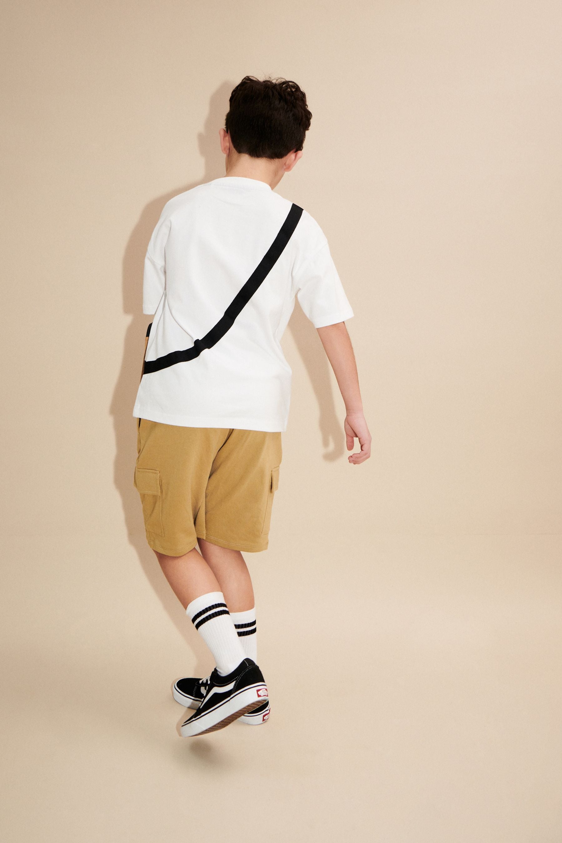 White/ Stone Utility Bag Short Sleeves 100% Cotton T-Shirt and Shorts Set (3-16yrs)