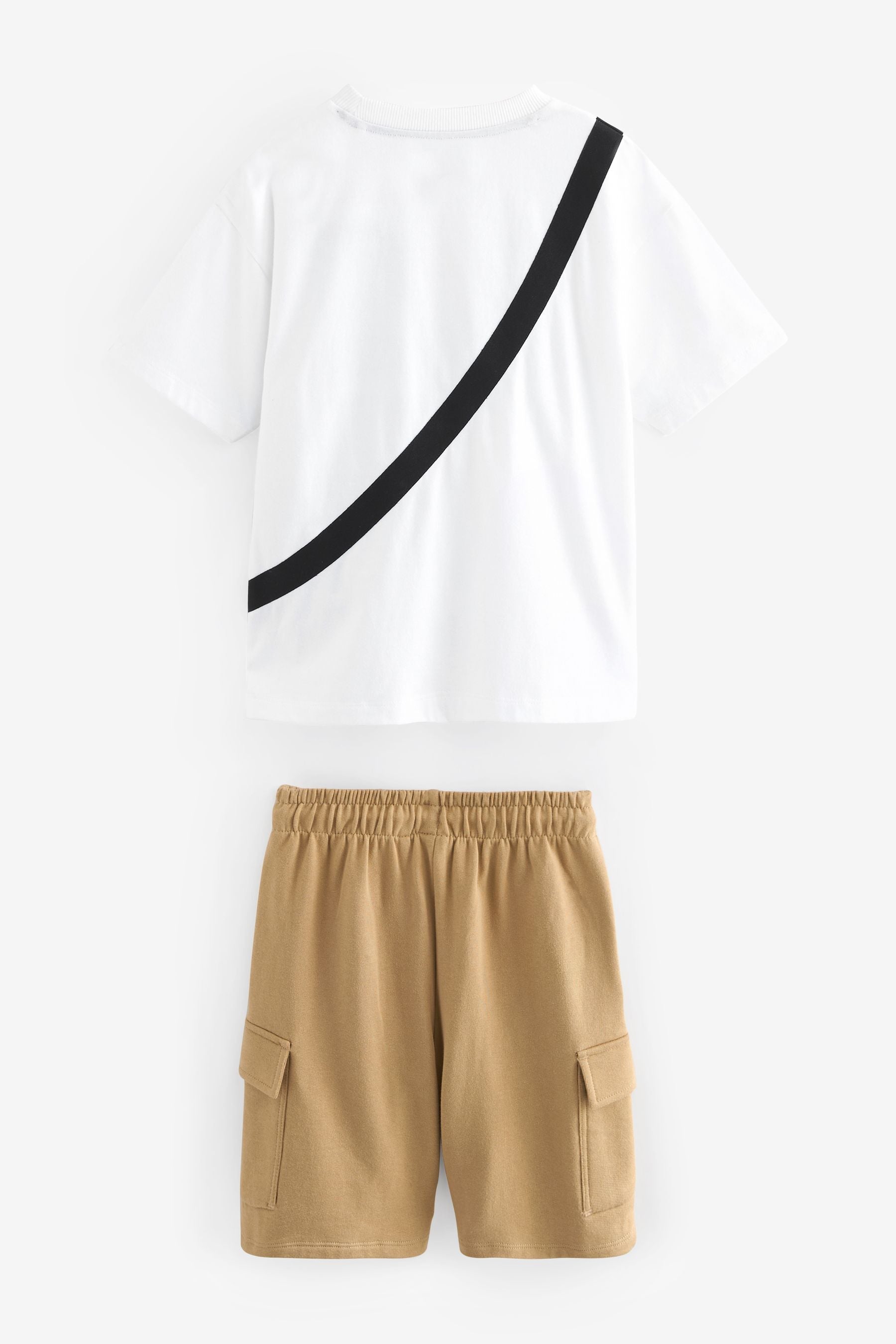 White/ Stone Utility Bag Short Sleeves 100% Cotton T-Shirt and Shorts Set (3-16yrs)